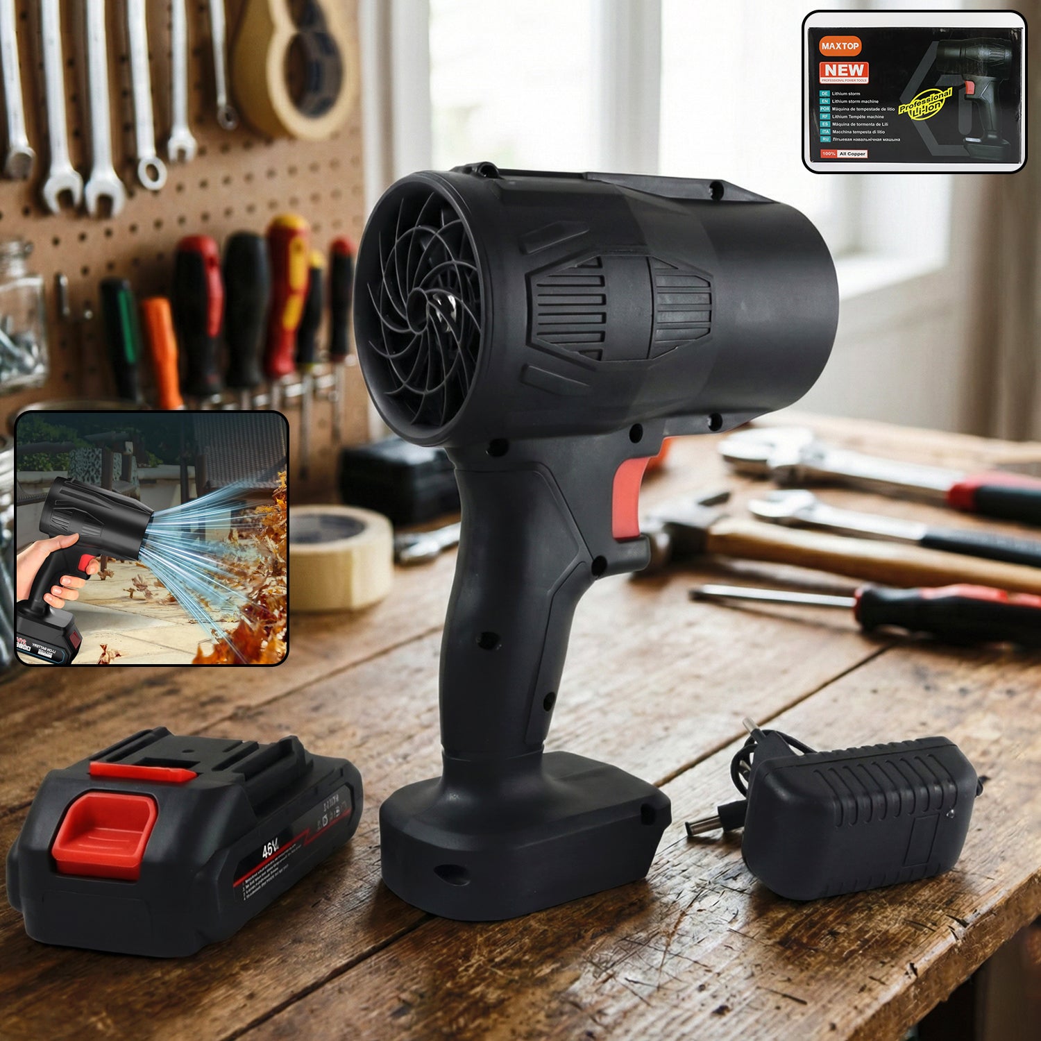 High-Power Cordless Leaf Blower Fan with Rechargeable Battery (1 Pc)