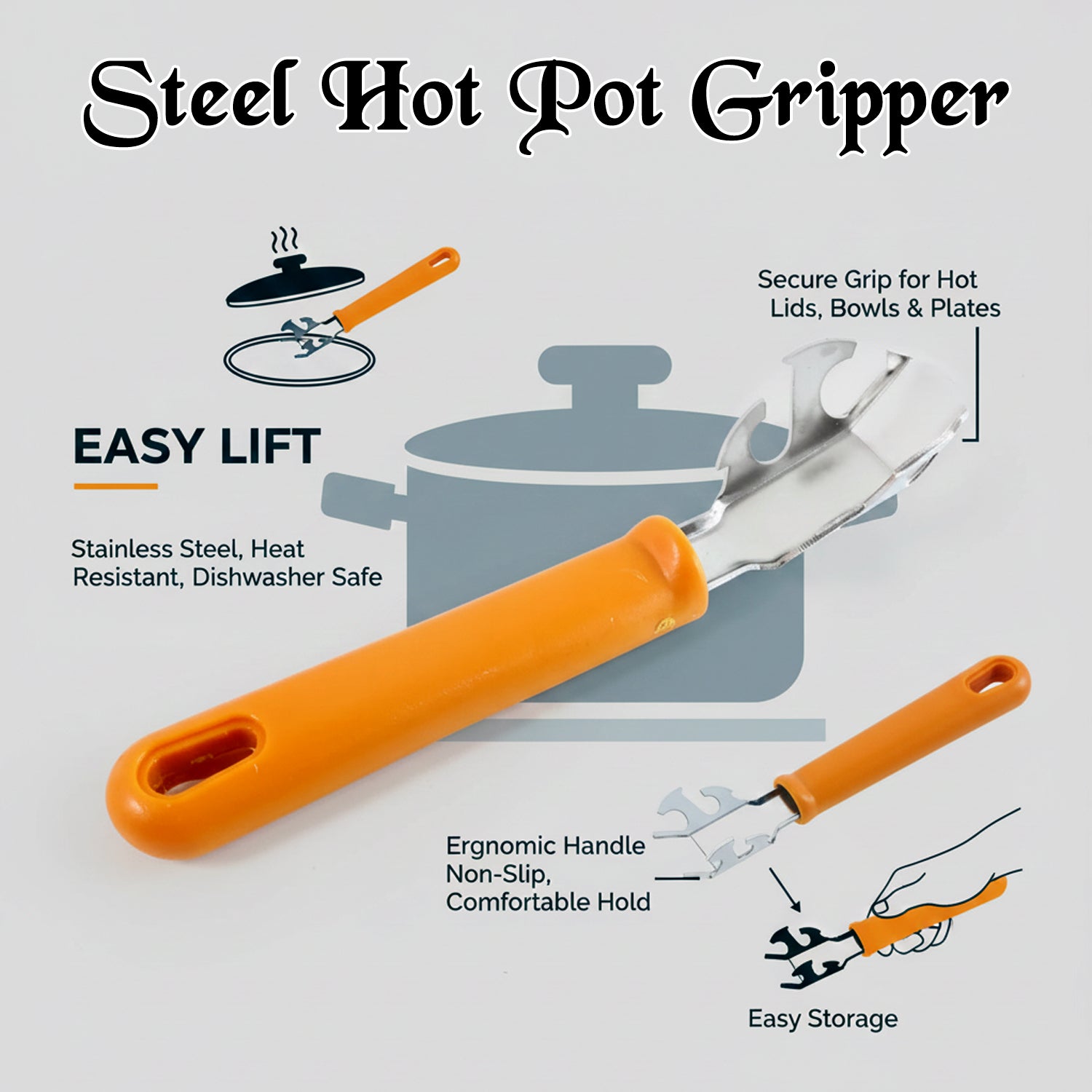 Multi-Functional Stainless Steel Hot Pot Gripper Clamp & Pan Lifter Tool (1 Pc) - view 3