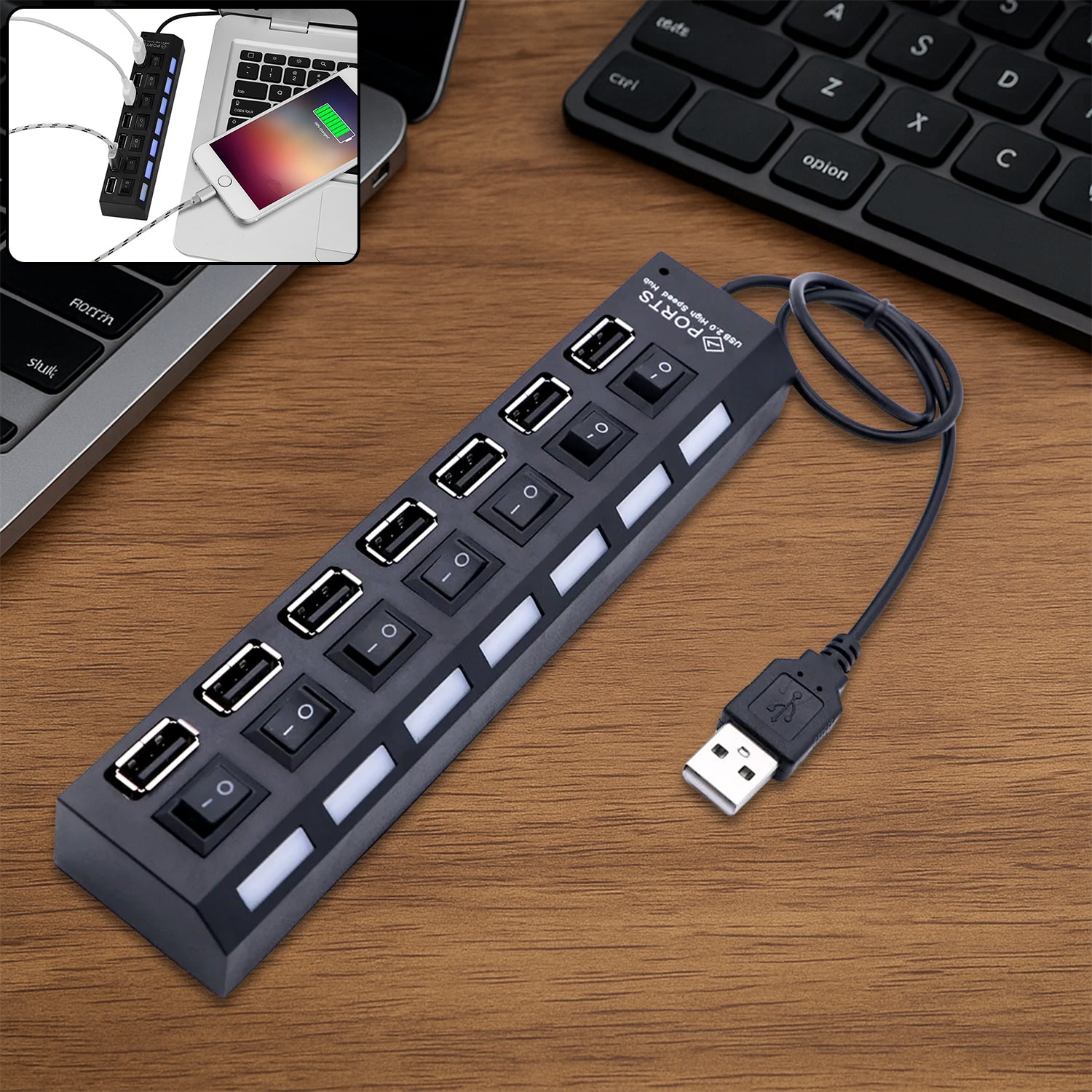 USB Splitter Multi Port USB 2.0 Hub, 7 Port