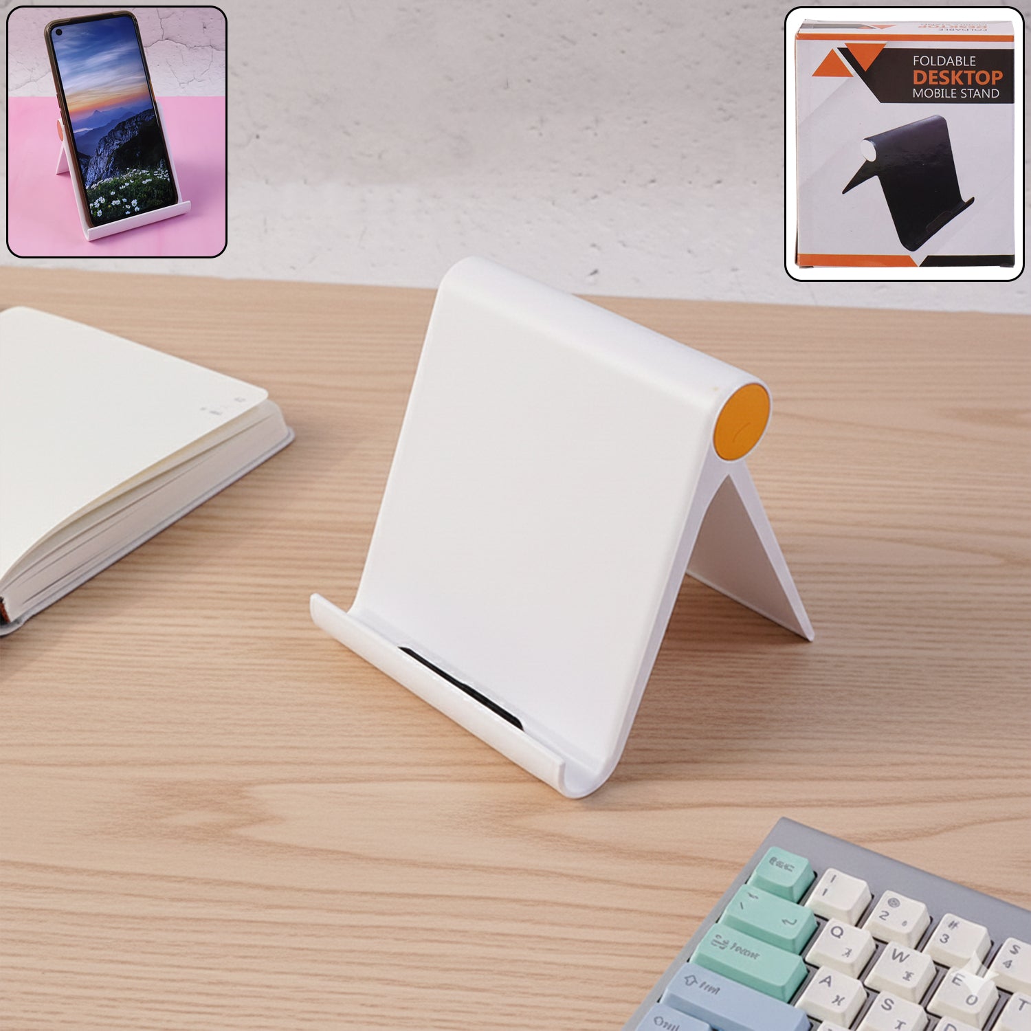 Plastic Foldable Desktop Mobile Stand (1 Pc / White)