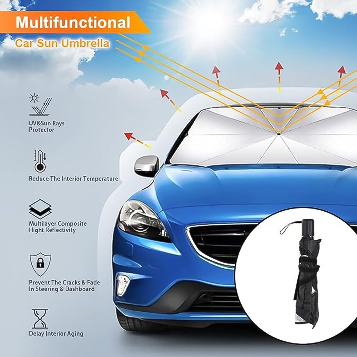 Windshield Umbrella Sun Shade Cover for Car (1 Pc) - view 7