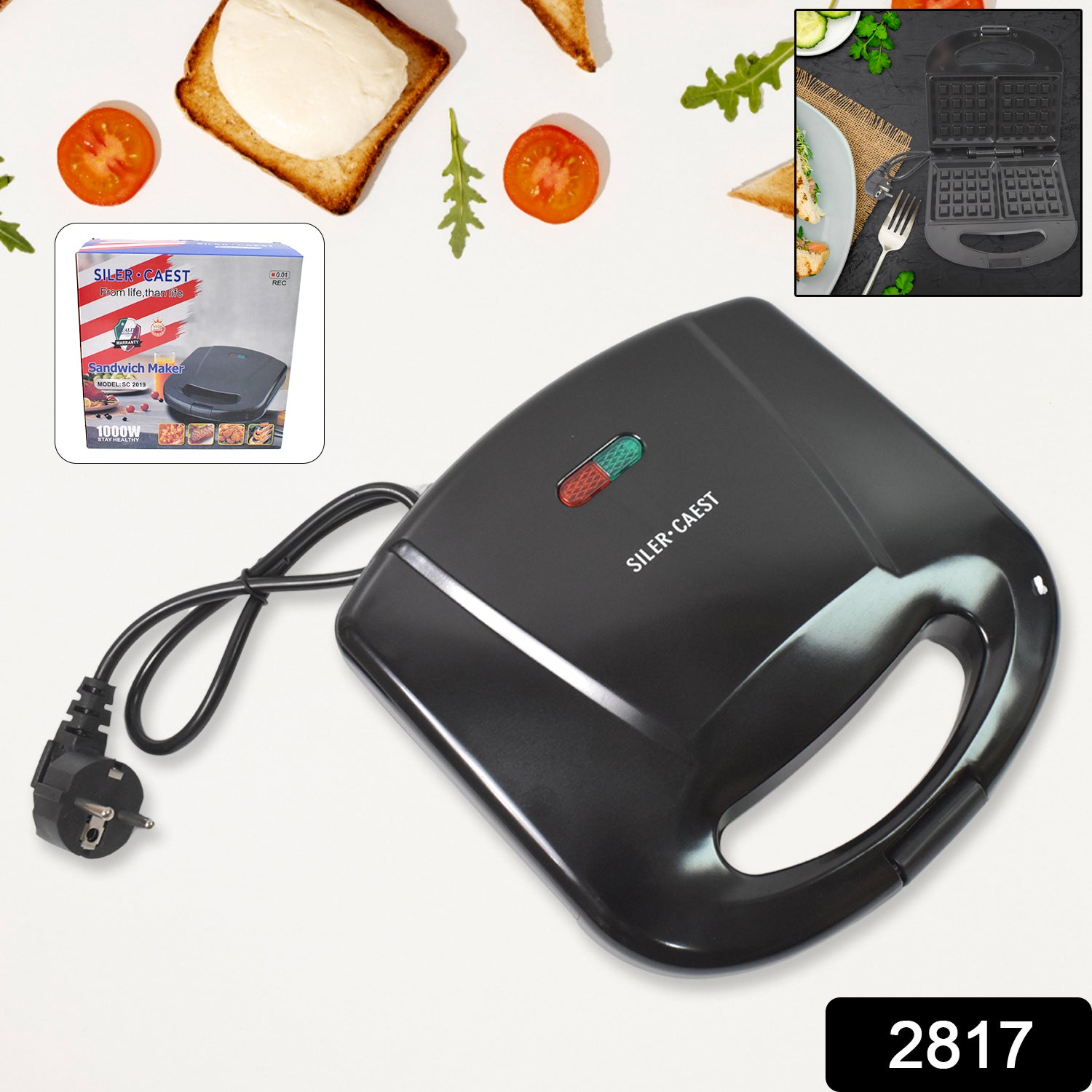 Sandwich Maker – Makes 2 Square Sandwiches, Non-Stick Plates, Easy to Clean - view 2