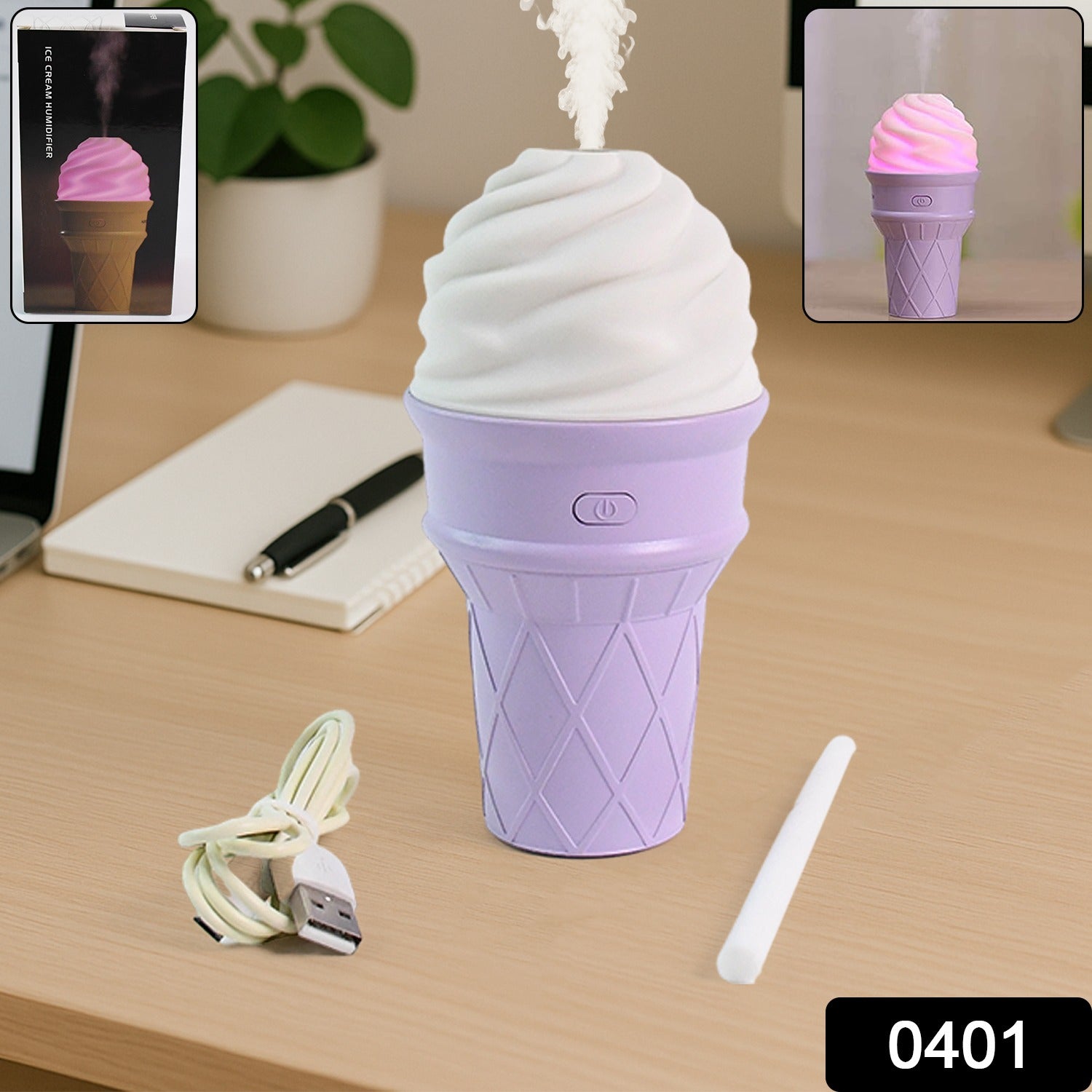 Ice Cream Cone Shape Air Freshener Humidifier (1Pc / Purple ) - view 2