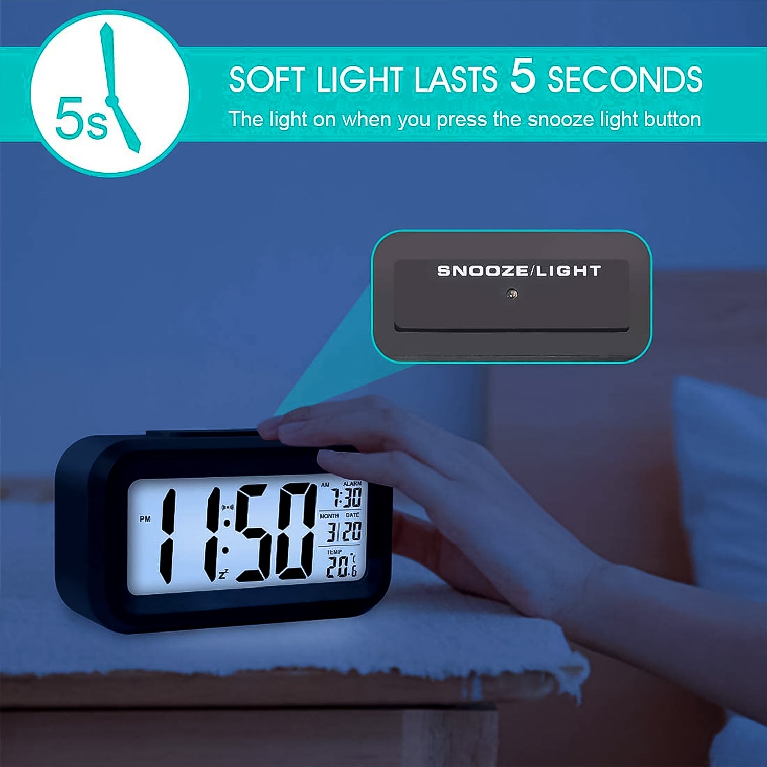 Digital LCD Alarm Clock with Backlight (1 Pc) - view 3
