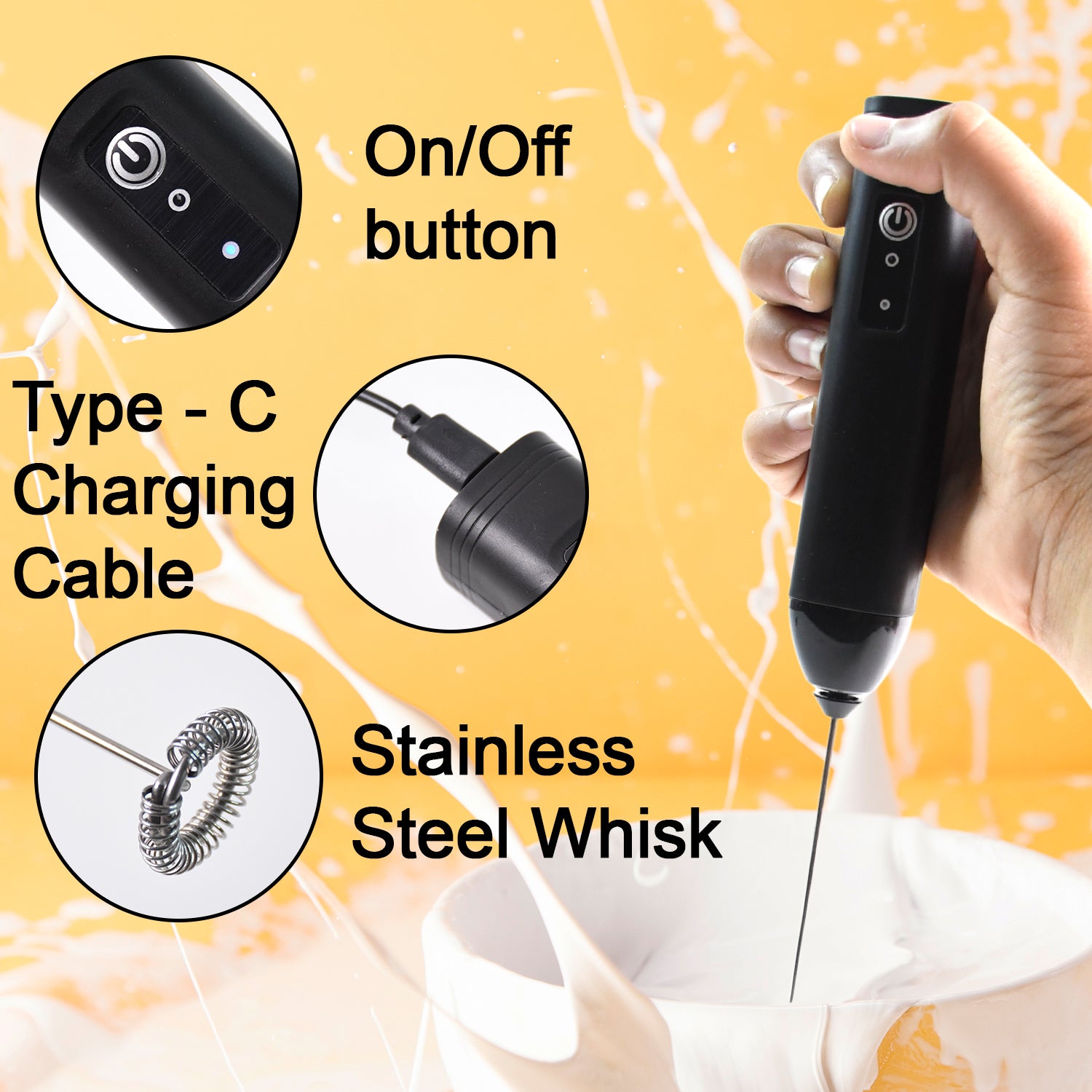 Small Electric Handheld Milk Frother with Stainless Steel Whisk (1 Pc) - view 6