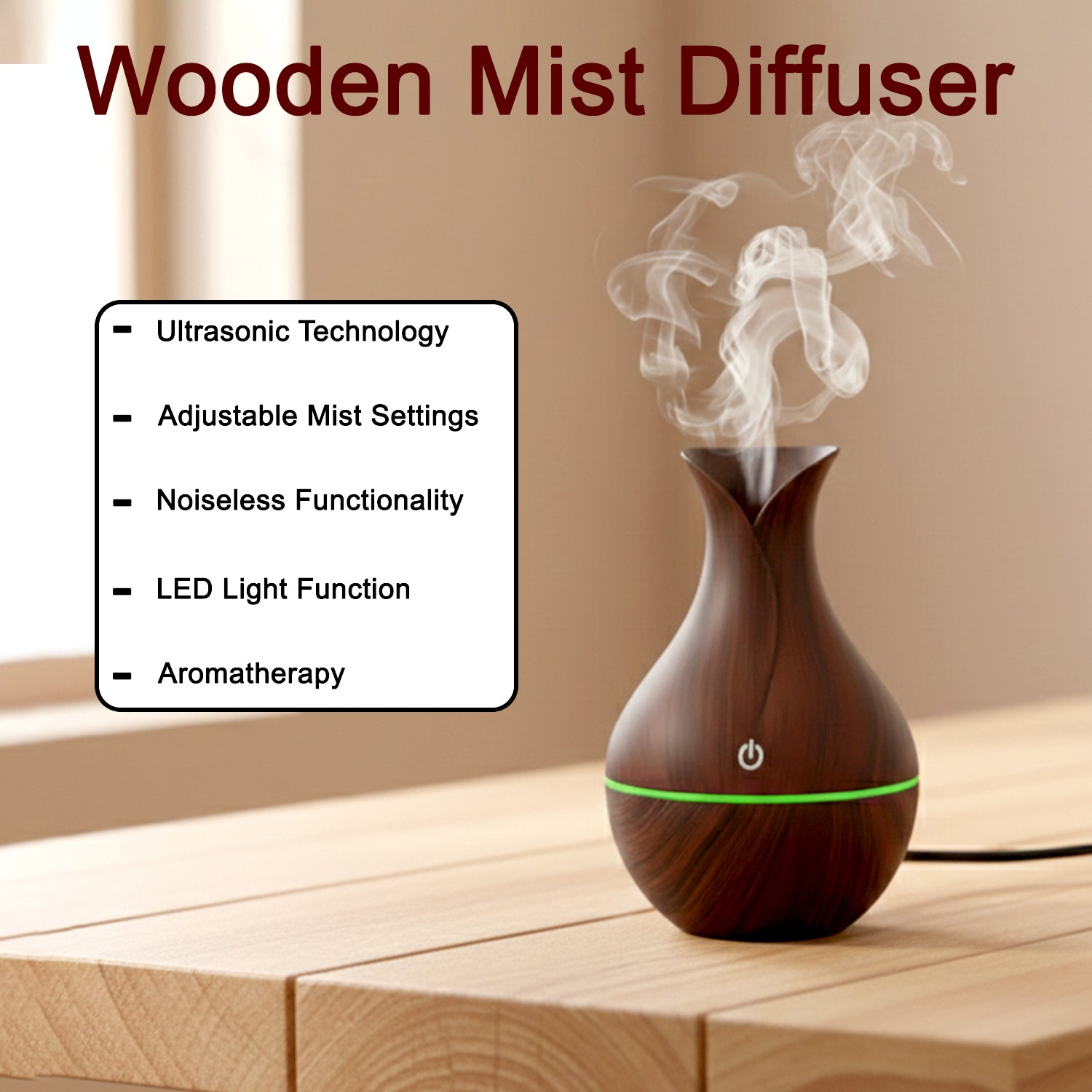 Mini Wooden Vase Pot Diffuser Cool Mist Atomization Humidifier (1 Pc) - view 4