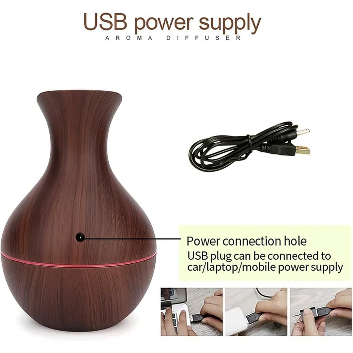 Mini Wooden Vase Pot Diffuser Cool Mist Atomization Humidifier (1 Pc) - view 6