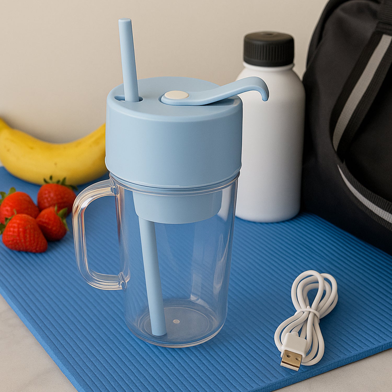 2 In1 Portable Crusher Juicer With Handle & Straw for Smoothie Sipper USB Rechargeable (340 ml) 6 Stainless S…