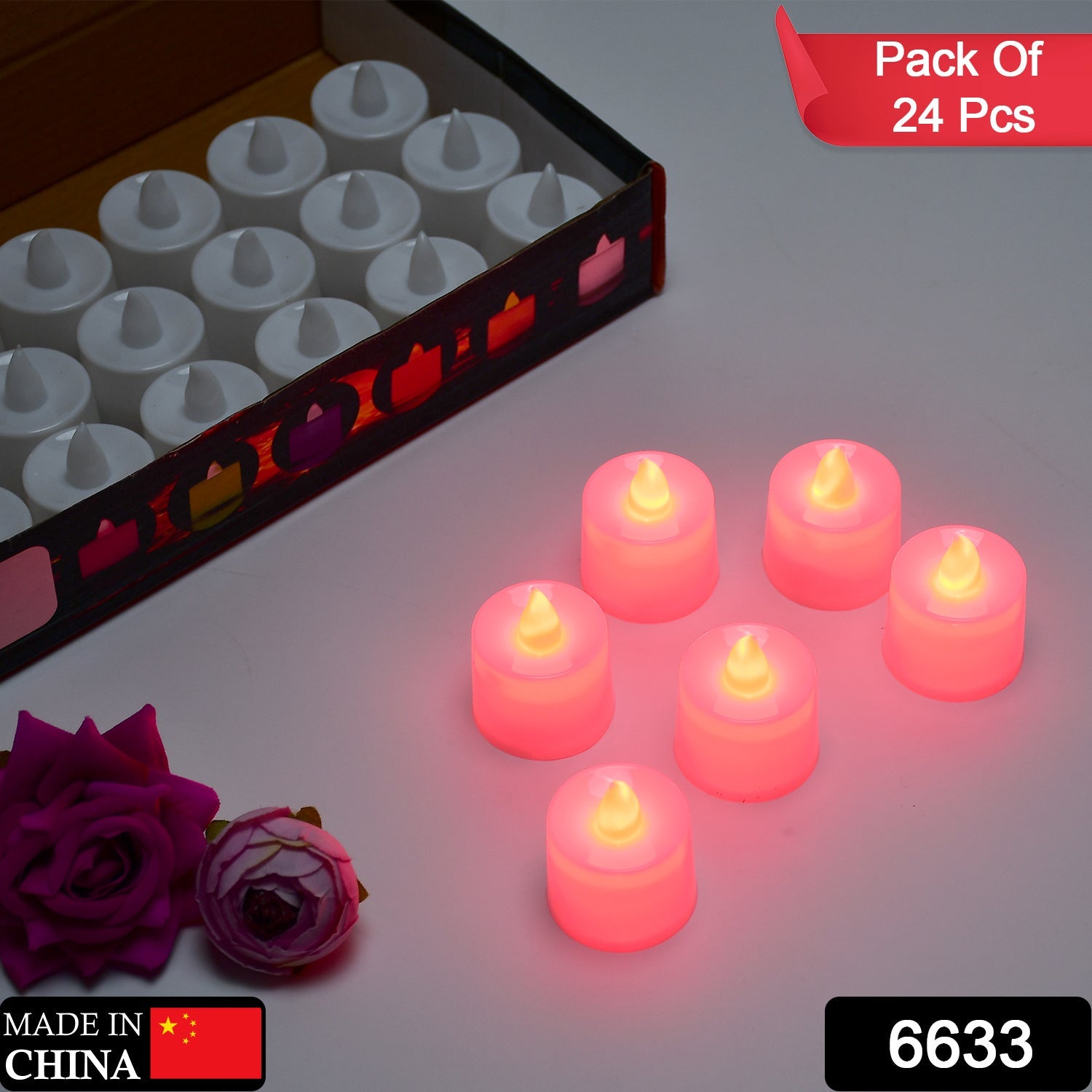 Red LED Tealights Smokeless Flameless Candles for Home Decor, Diwali (24 Pcs) - view 2