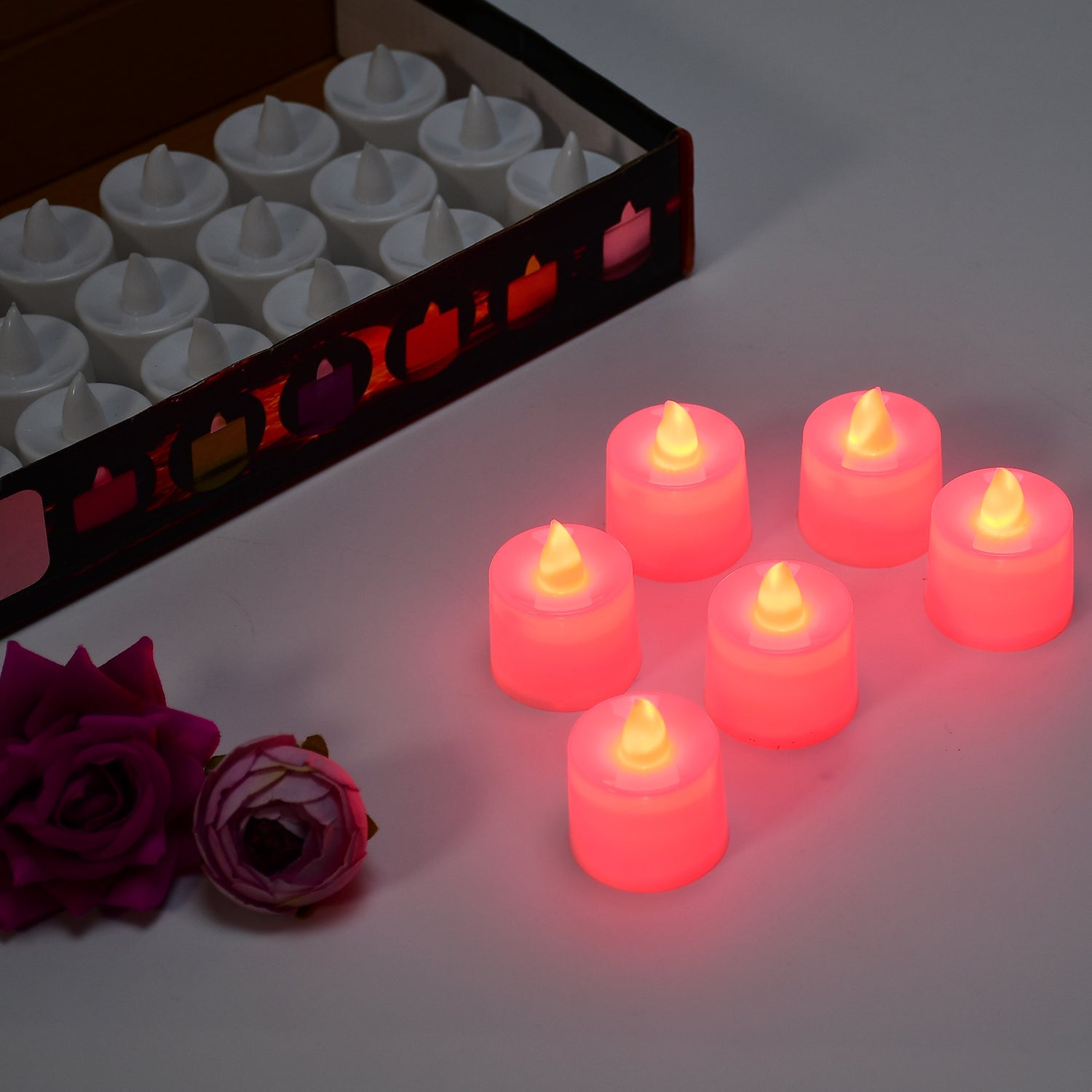 Red LED Tealights Smokeless Flameless Candles for Home Decor, Diwali (24 Pcs) - view 7