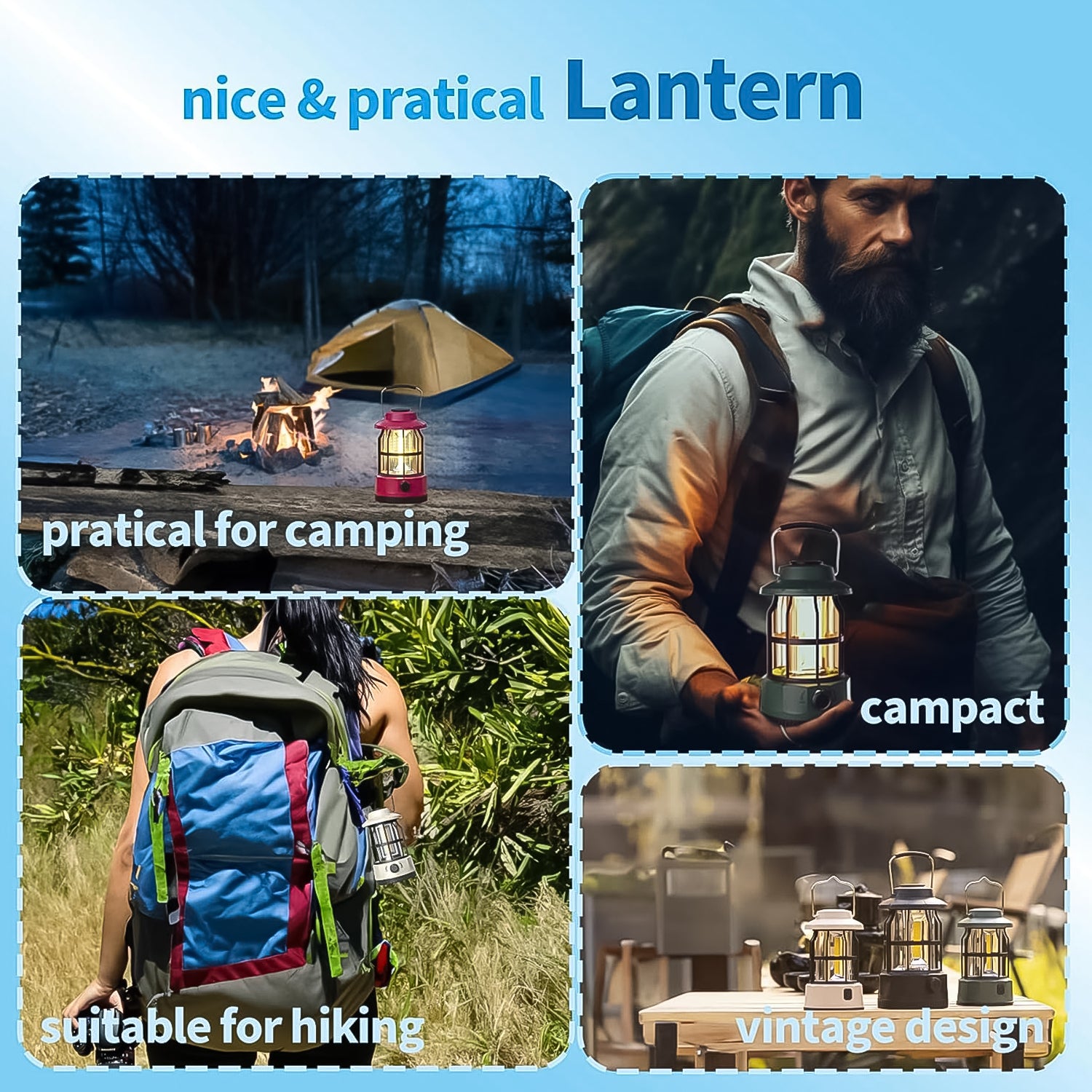 LED Camping Lante Light Retro Style Lighting Battery Type-c Rechargeable (1 Pc) - view 4