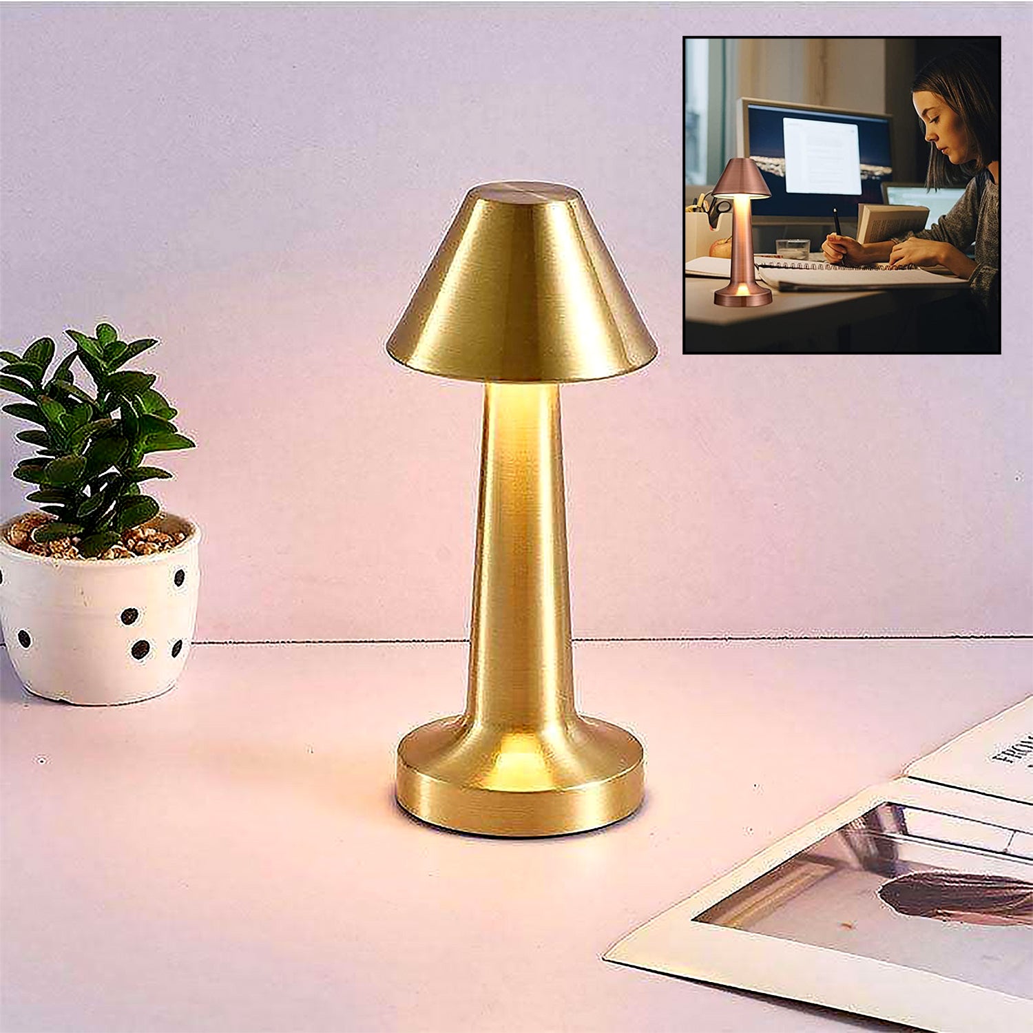 LED Lamp with Touch Control | Decorative Desk Lamp, Portable Metal LED Table Lamp, USB Rechargeable, 3 Color,…