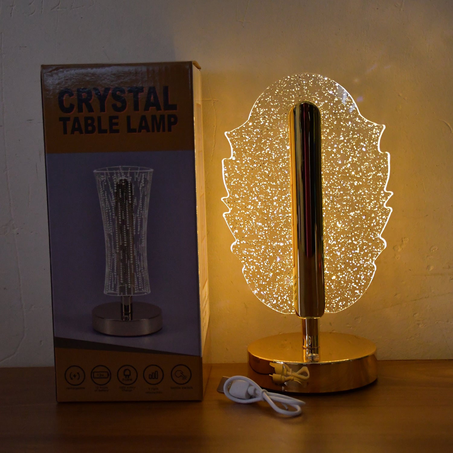 Elegant Feather Shape Crystal Table Lamp (1 Pc) - view 7