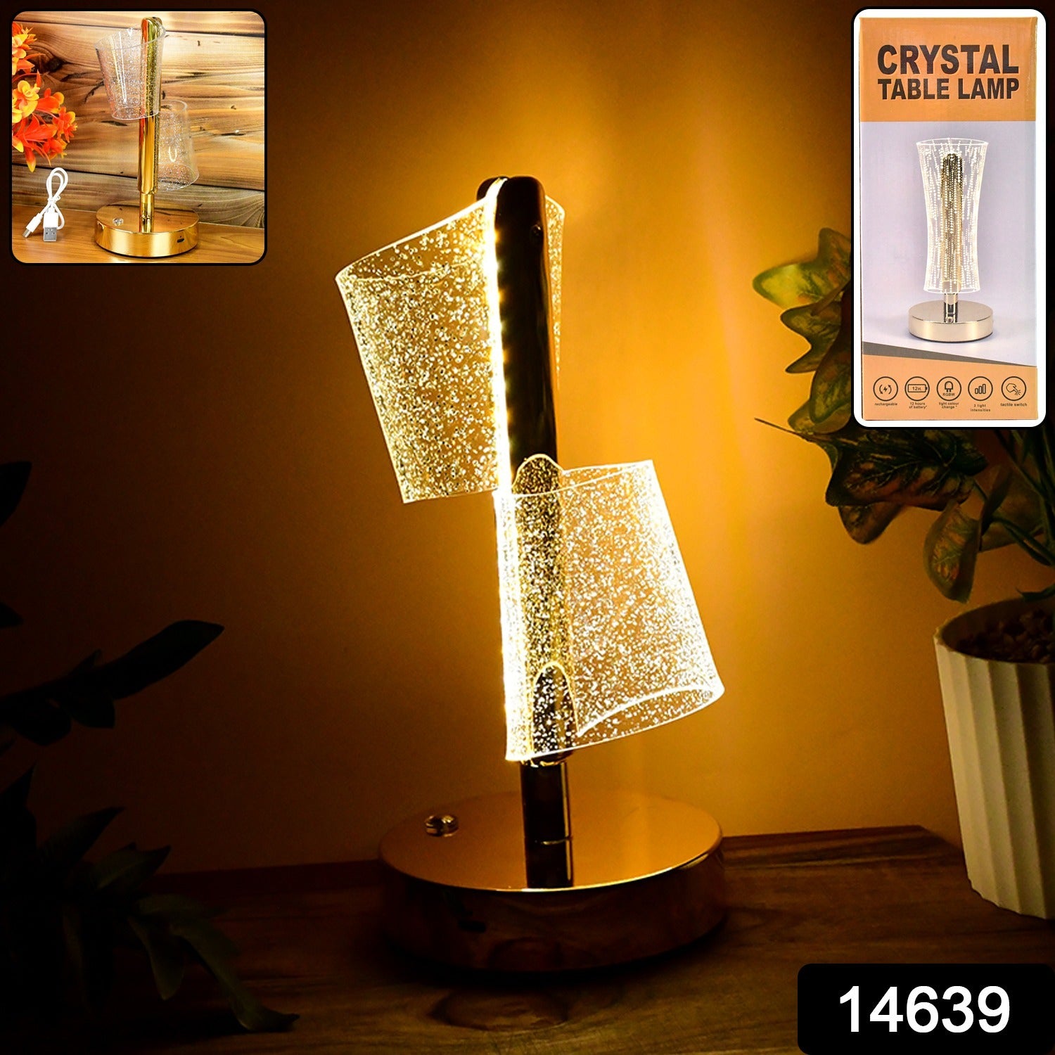 Modern Luxury Crystal LED Double Shade Table Lamp (1 Pc)