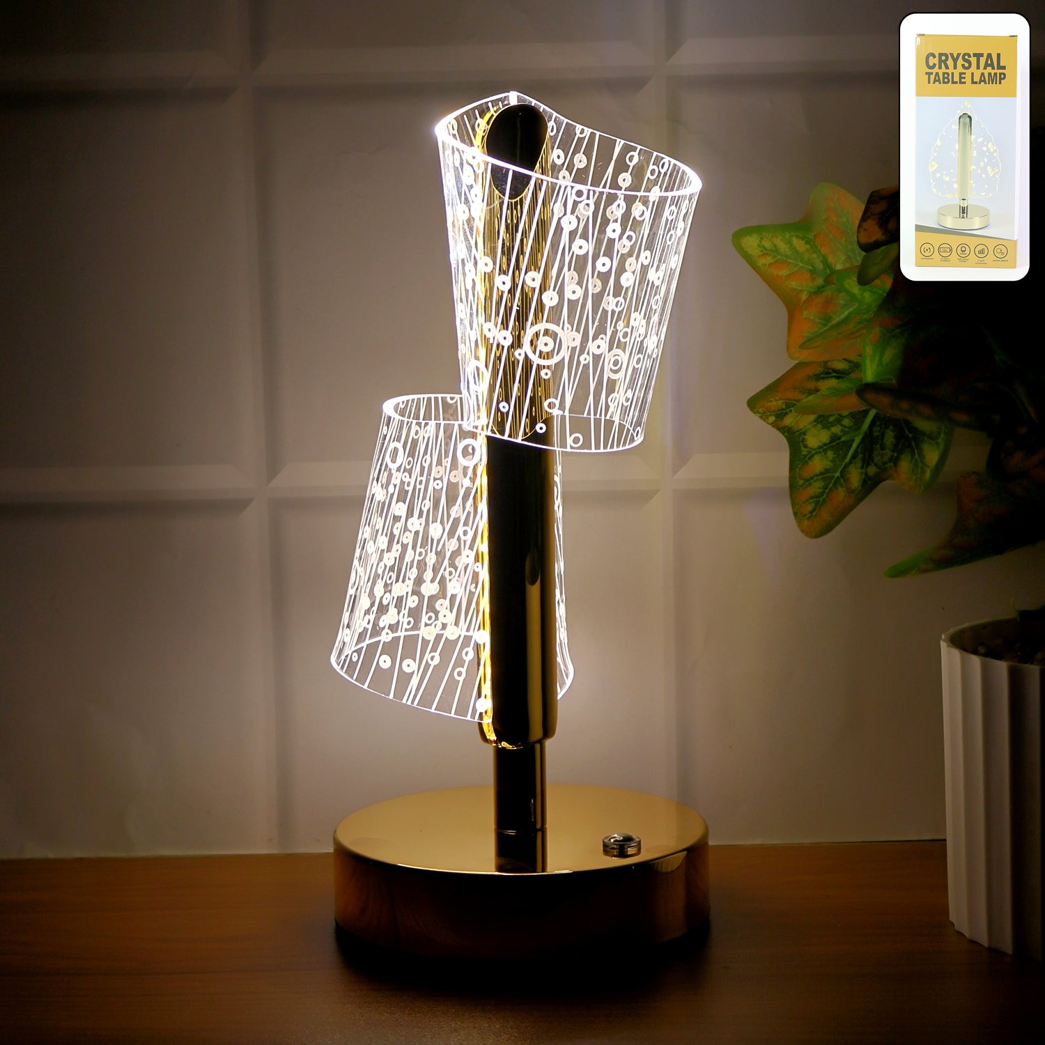 Luxury Crystal LED Double Shade Table Lamp (1 Pc)