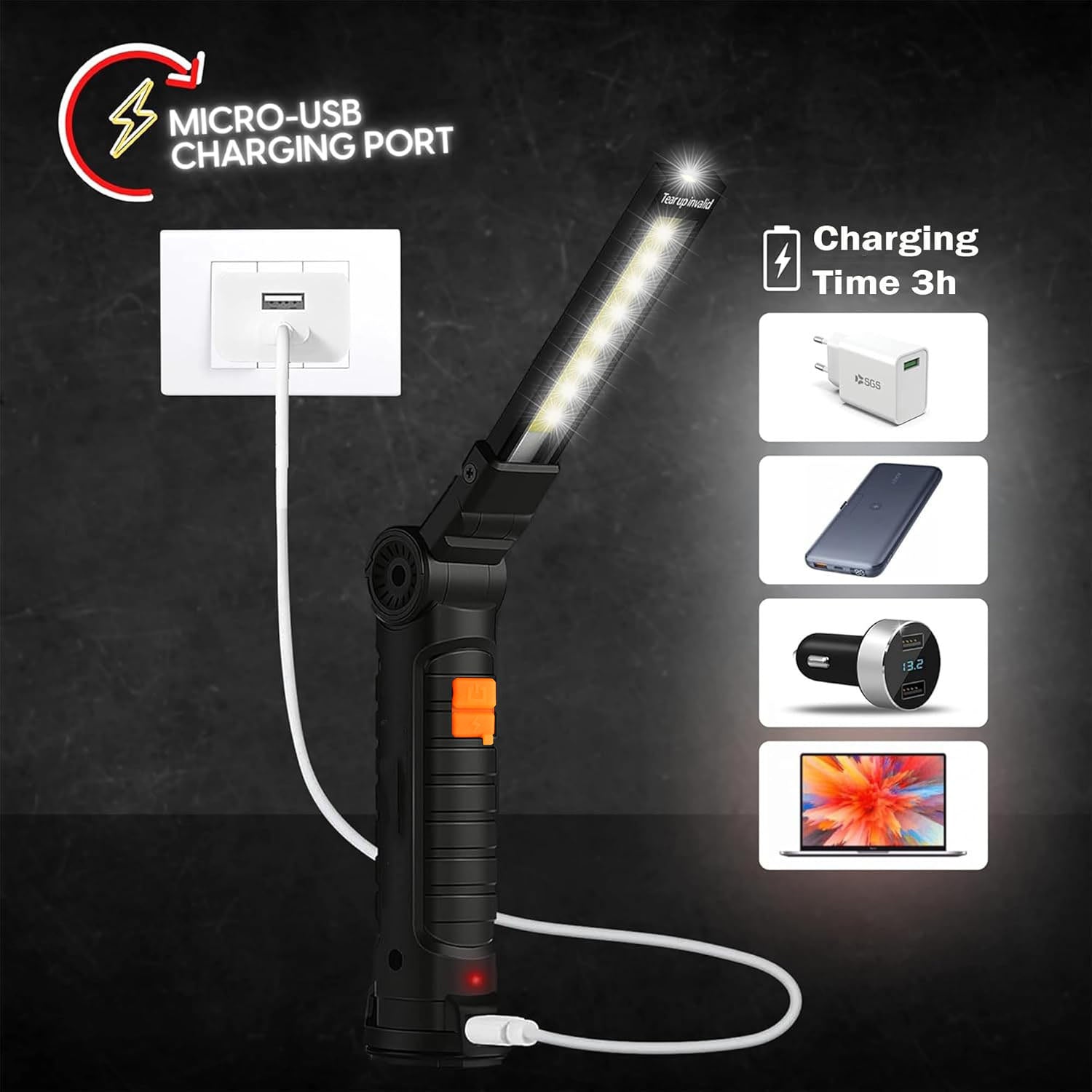 Compact Rechargeable Small LED Work Light with Adjustable Arm and Magnetic Base - view 6