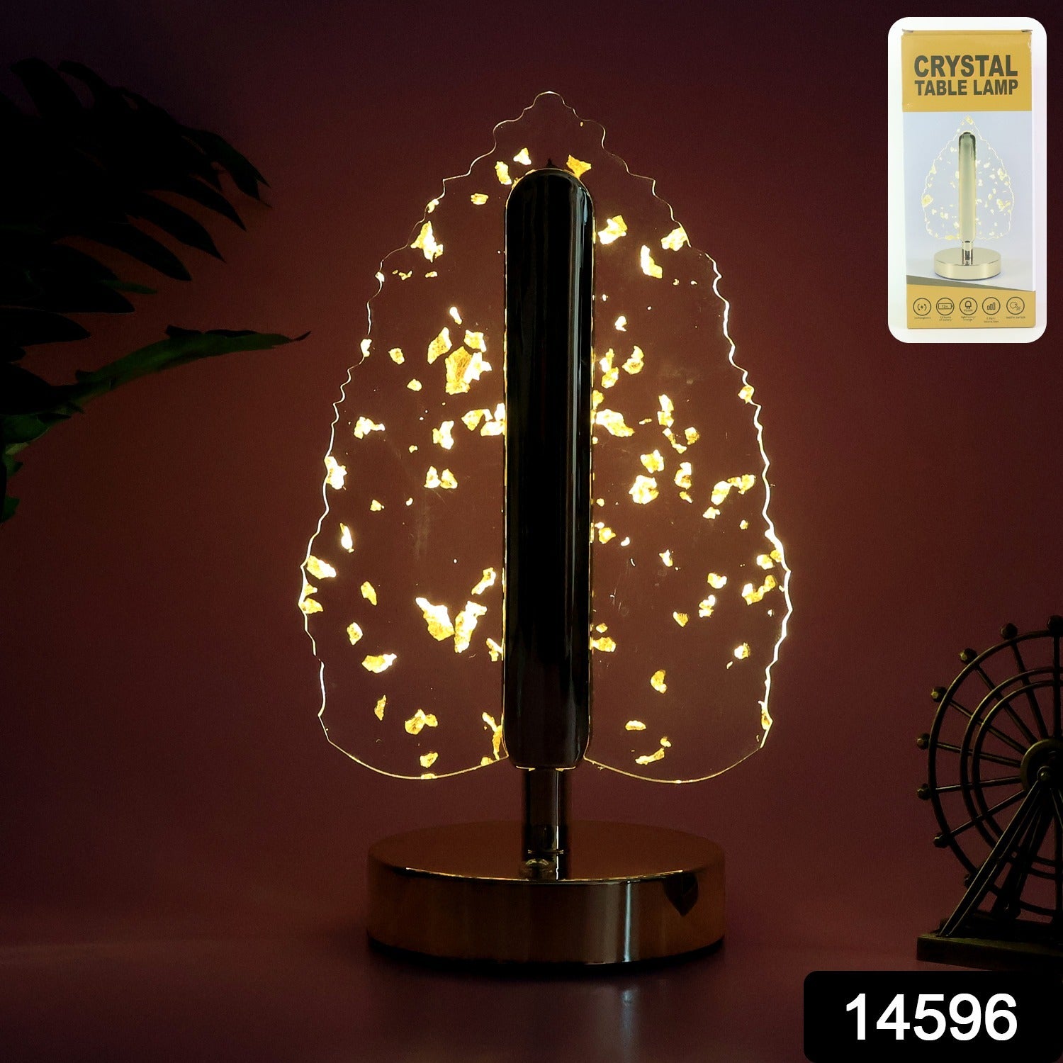 Premium Golden Crystal Leaf-Shaped LED Table Lamp (1 Pc) - view 2