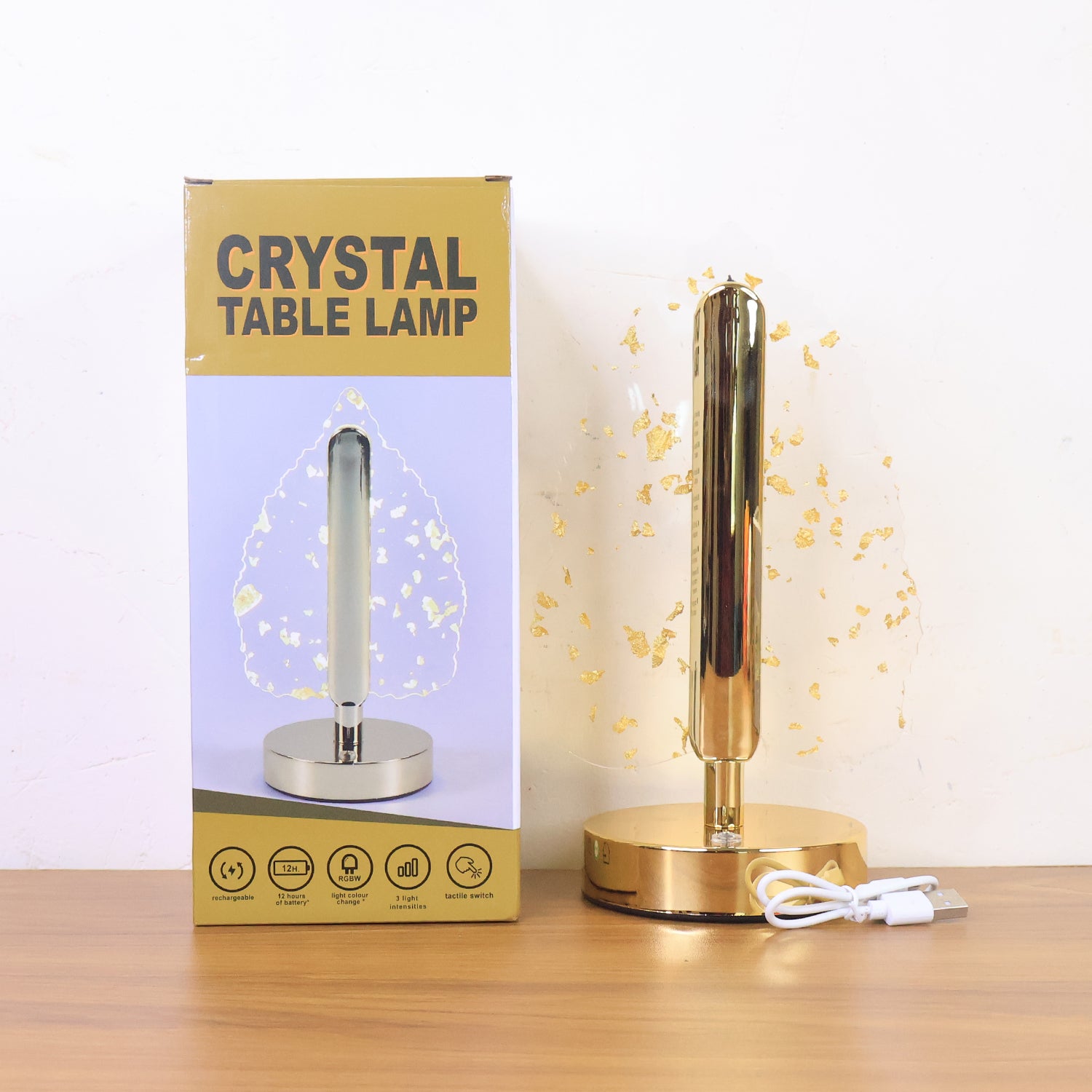 Premium Golden Crystal Leaf-Shaped LED Table Lamp (1 Pc) - view 7