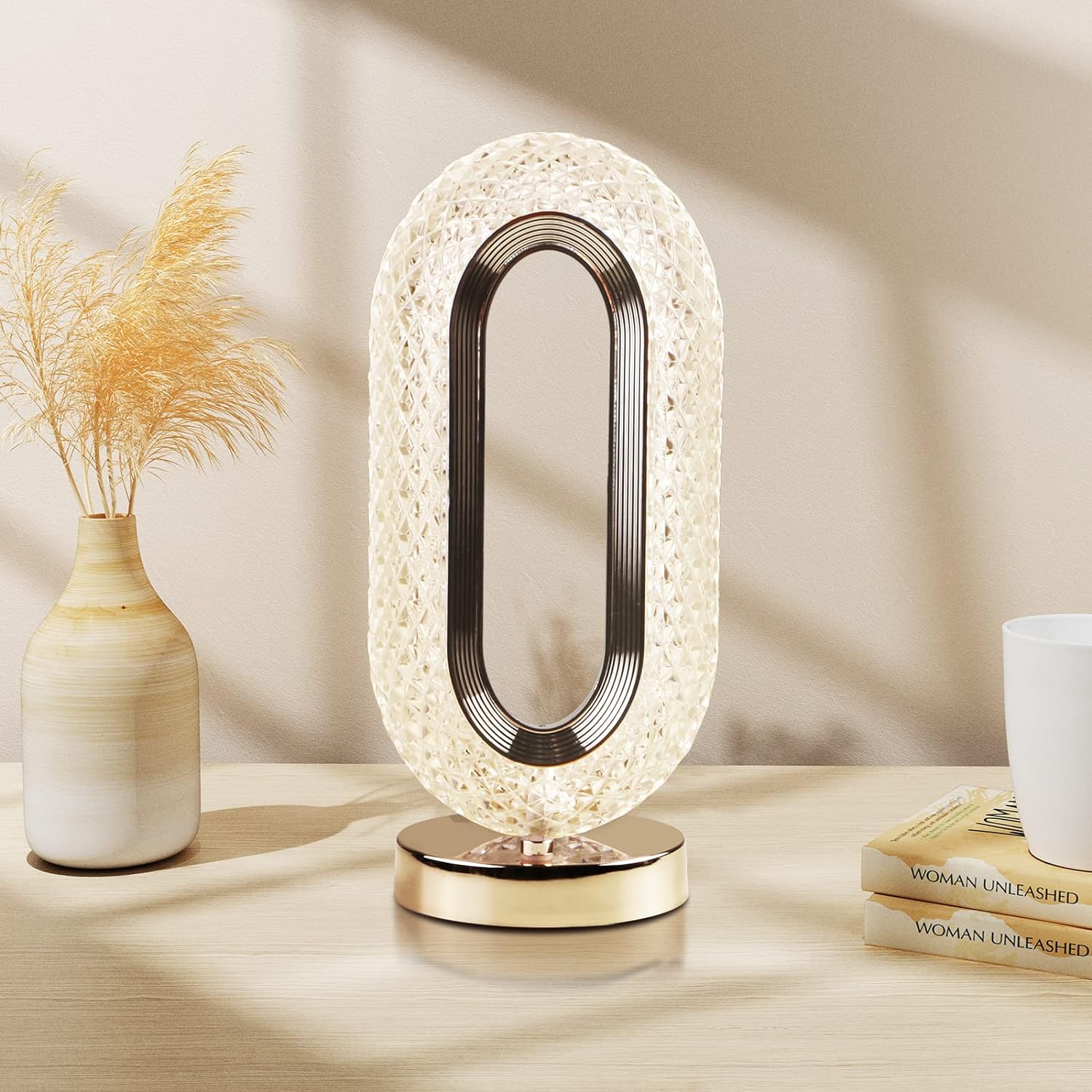 Touch Control Crystal Table Desk Lamp, 3-Way Dimmable Light, USB Rechargeable Crystal Diamond Table Lamp, Exq…