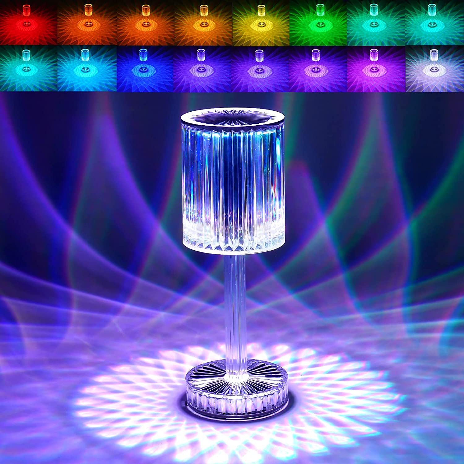 Crystal Table Lamp , Touch Control Atmosphere Nightstand Lamp With USB Charging Line - view 3