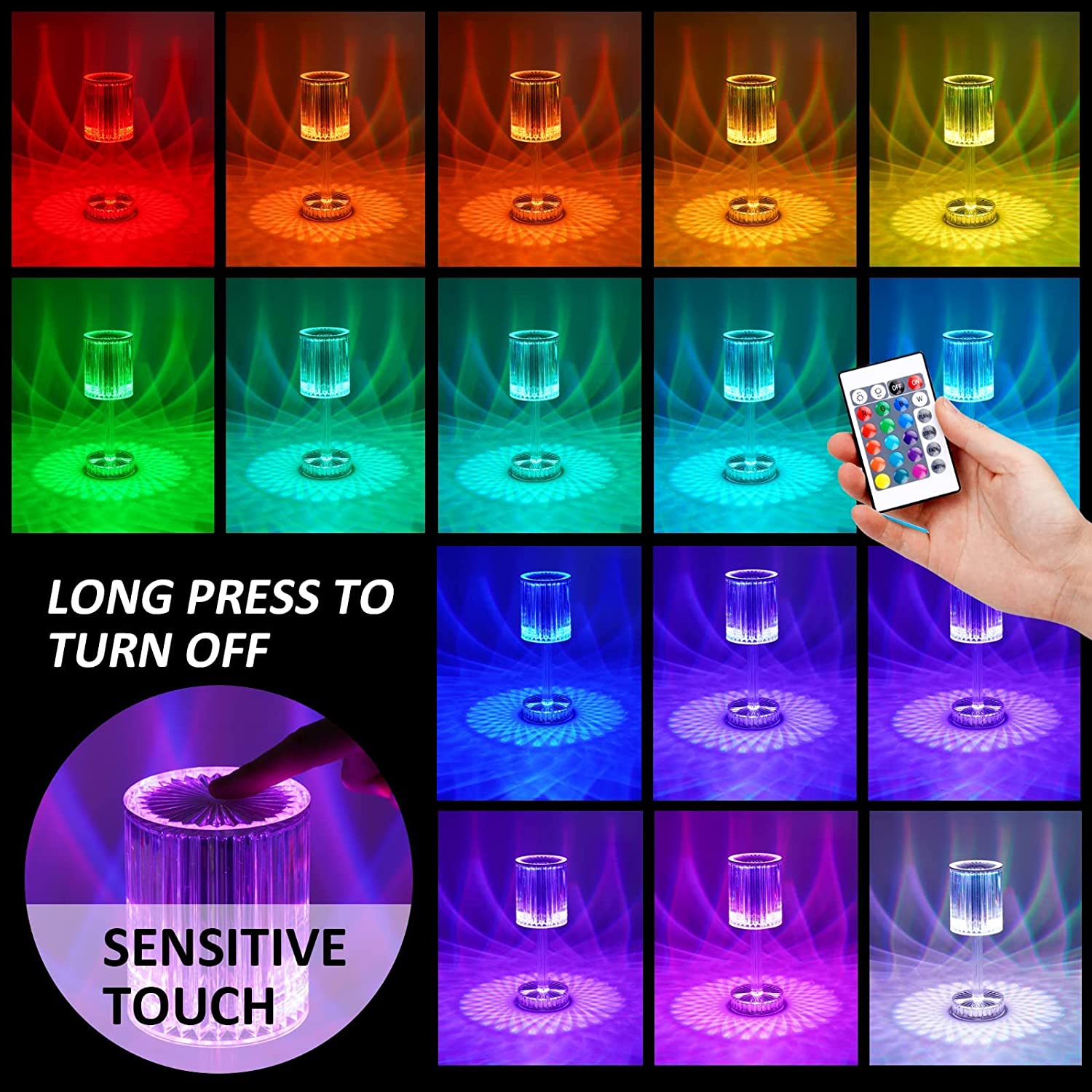 Crystal Table Lamp , Touch Control Atmosphere Nightstand Lamp With USB Charging Line - view 5