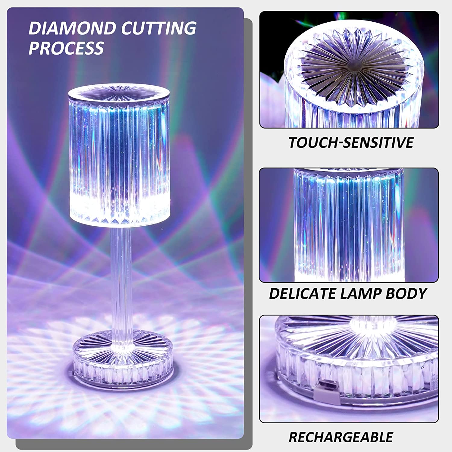 Crystal Table Lamp , Touch Control Atmosphere Nightstand Lamp With USB Charging Line - view 7