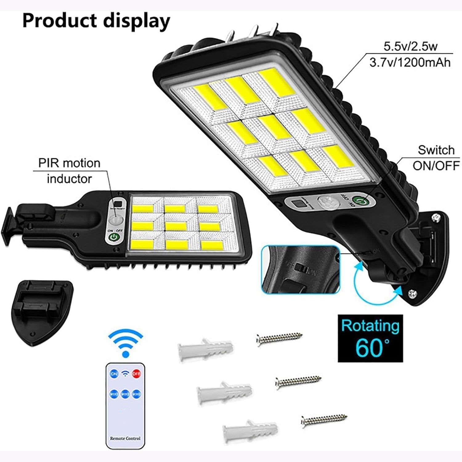 High-Power Solar LED Street Light with Motion Sensor & Remote Control - view 4