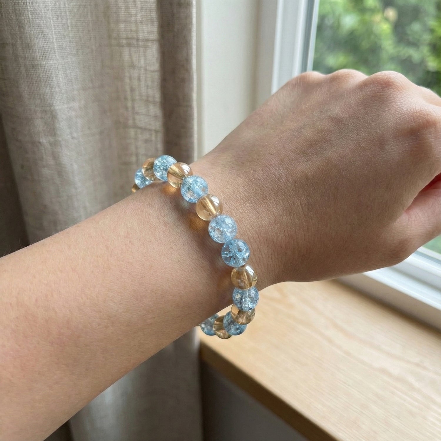 Elegant Dual-Tone Crystal Beaded Stretch Bracelet (1 Pc) - view 3