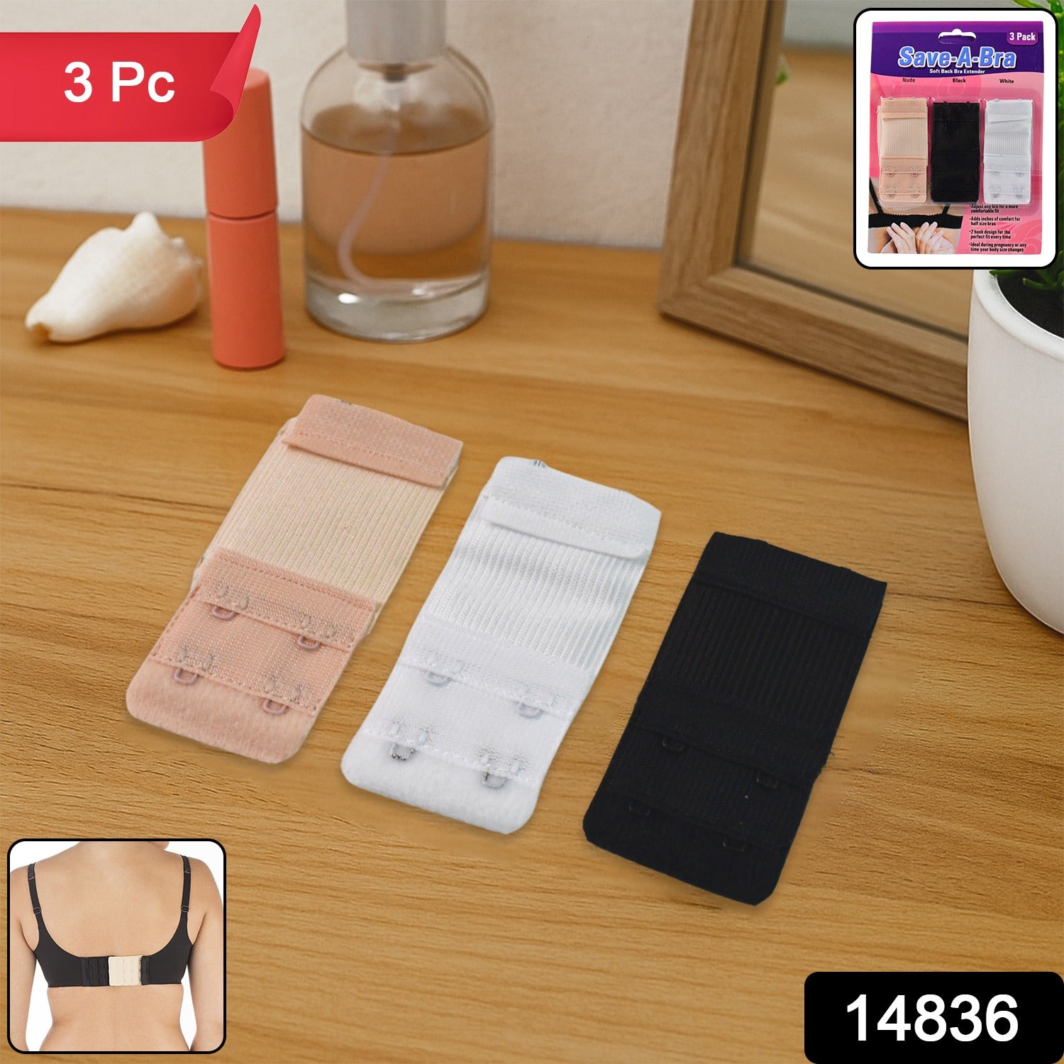 Adjustable 3-Piece Bra Extender Set with 2-Hook - view 2
