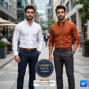 Men's cotton Stylish Casual Shirt Combo Pack (White + Rust Orange) | Slim Fit Full Sleeve Shirts