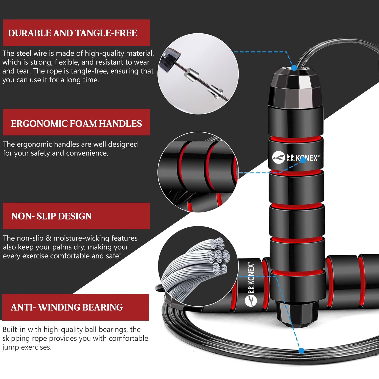 High-Speed Skipping Rope with Foam Padded Handles (1 Pc) - view 3