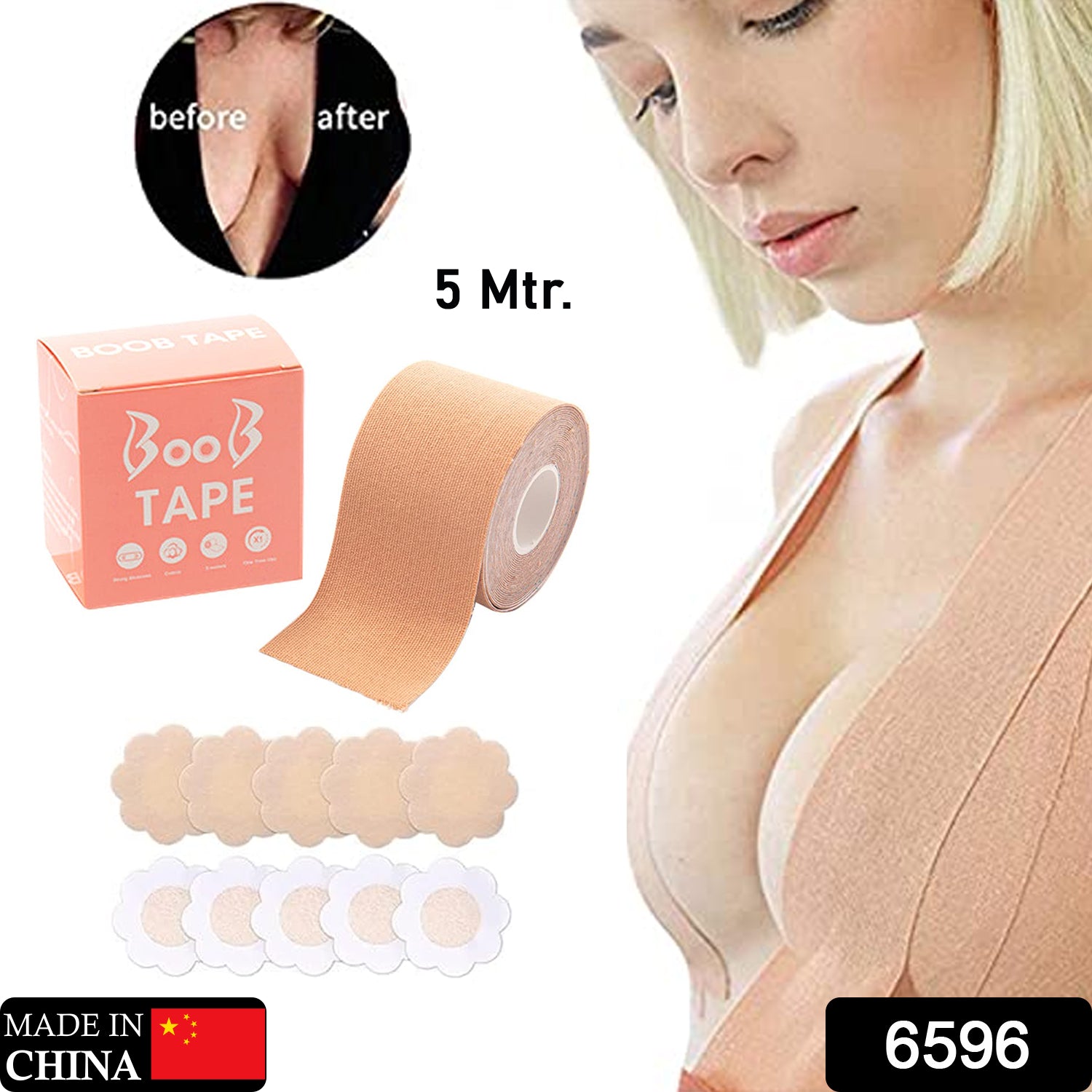 Boob Tape with Nipple Covers: Cotton, Breathable, Lift & Support (5m, 10 Pairs) - view 2