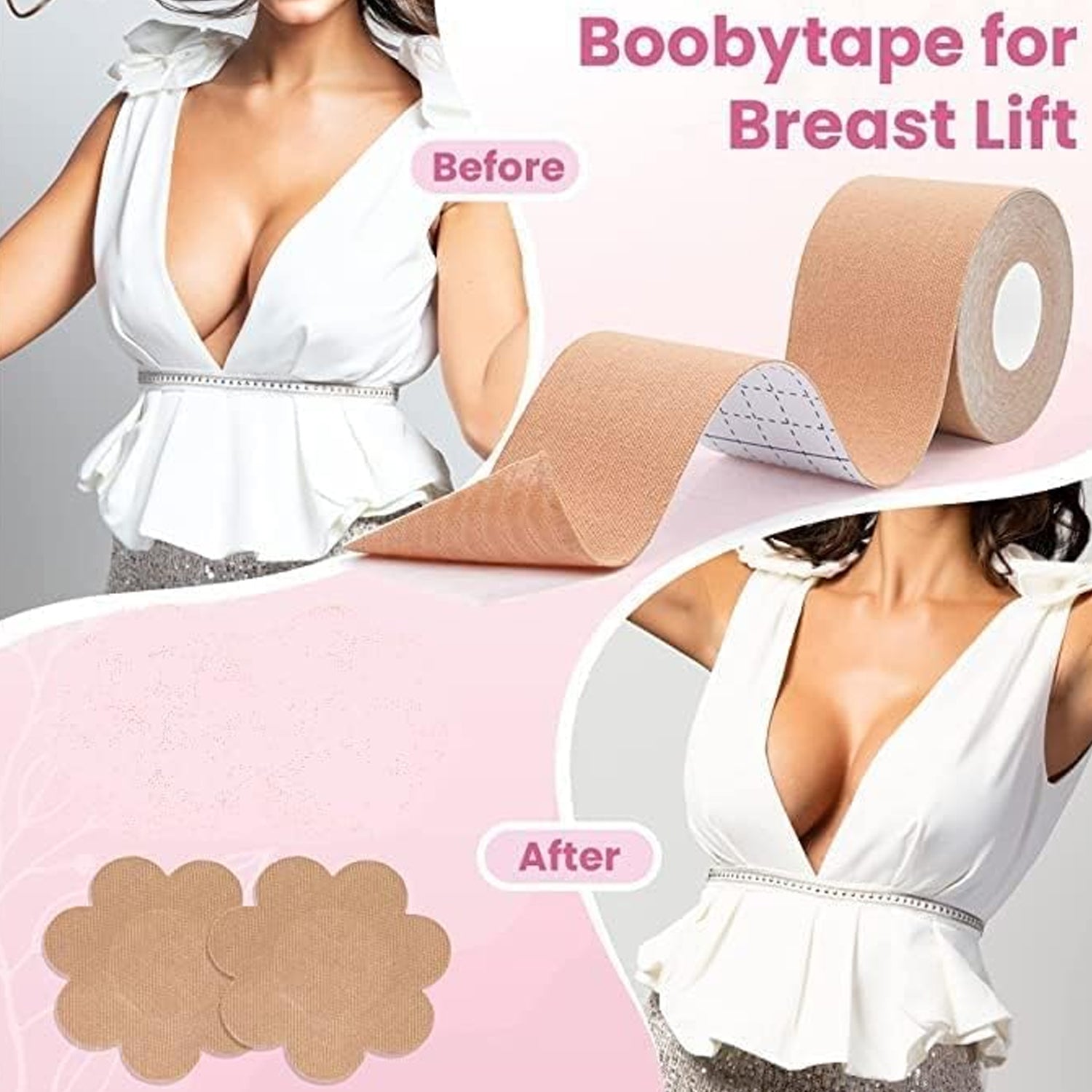 Boob Tape with Nipple Covers: Cotton, Breathable, Lift & Support (5m, 10 Pairs) - view 4