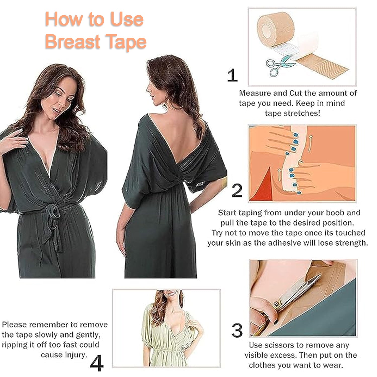 Boob Tape with Nipple Covers: Cotton, Breathable, Lift & Support (5m, 10 Pairs) - view 7