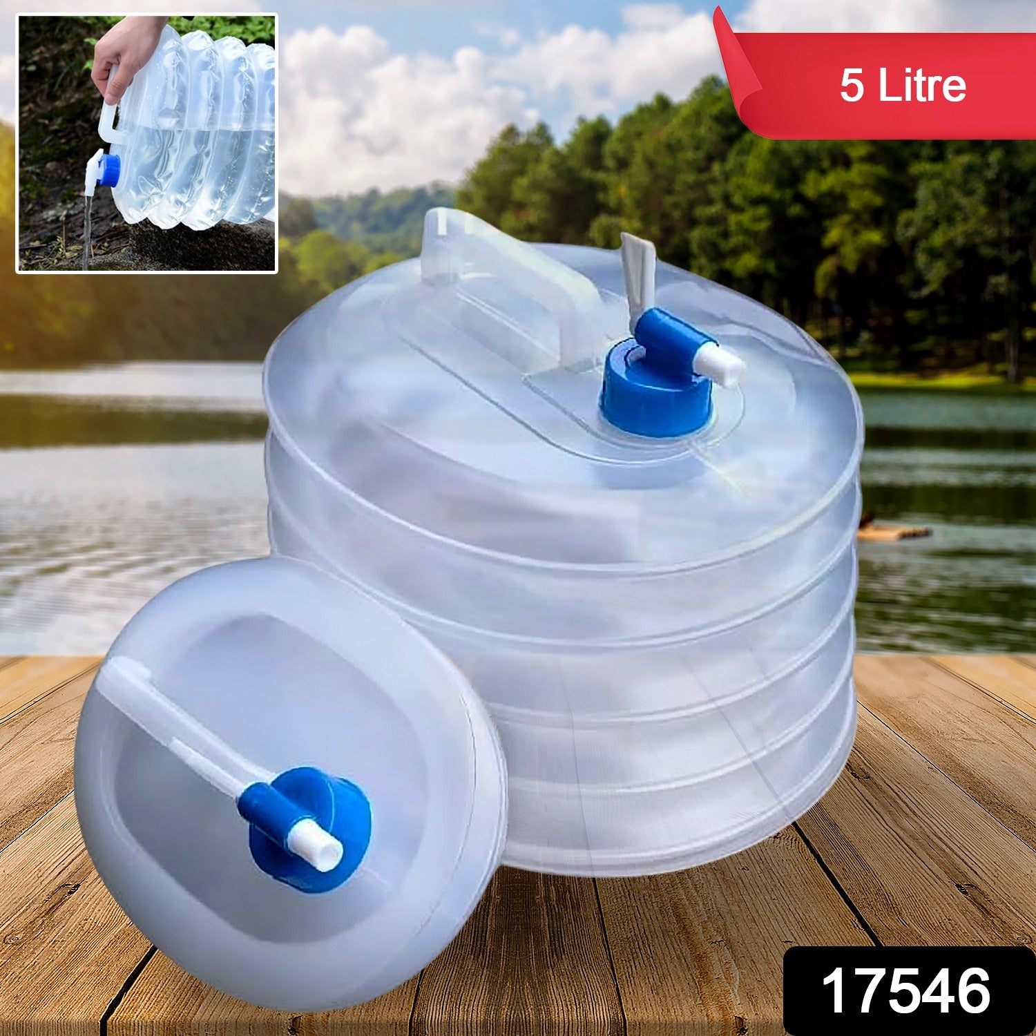 Outdoor Camping Collapsible Water Container with Carry Handle & Tap Valve - view 2