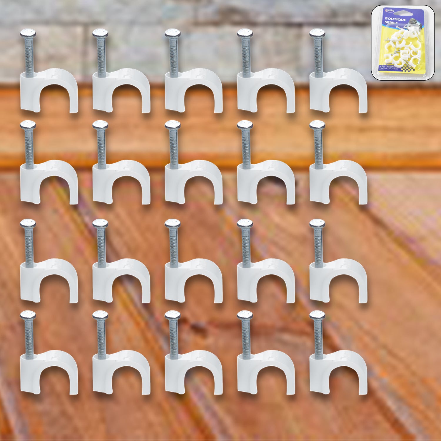 Wire Wall Clips, Plastic Cable Clips Round Wire Pins with Steel Nail (20 Pcs Set) - view 2