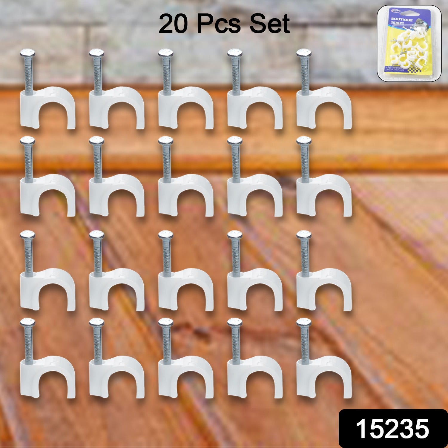 Wire Wall Clips, Plastic Cable Clips Round Wire Pins with Steel Nail (20 Pcs Set) - view 3