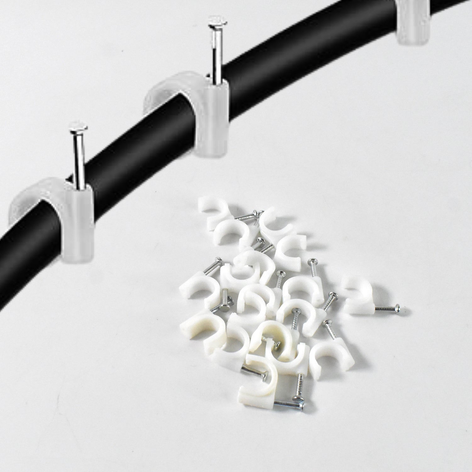 Wire Wall Clips, Plastic Cable Clips Round Wire Pins with Steel Nail (20 Pcs Set) - view 4
