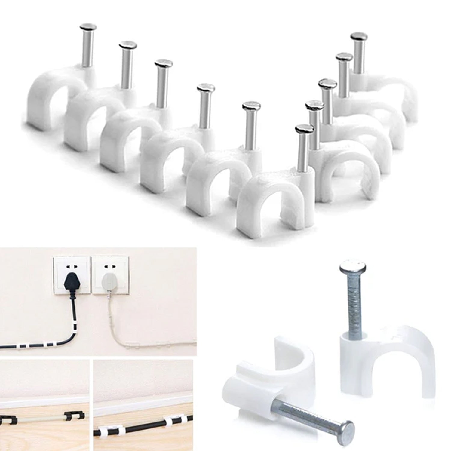 Wire Wall Clips, Plastic Cable Clips Round Wire Pins with Steel Nail (20 Pcs Set) - view 7