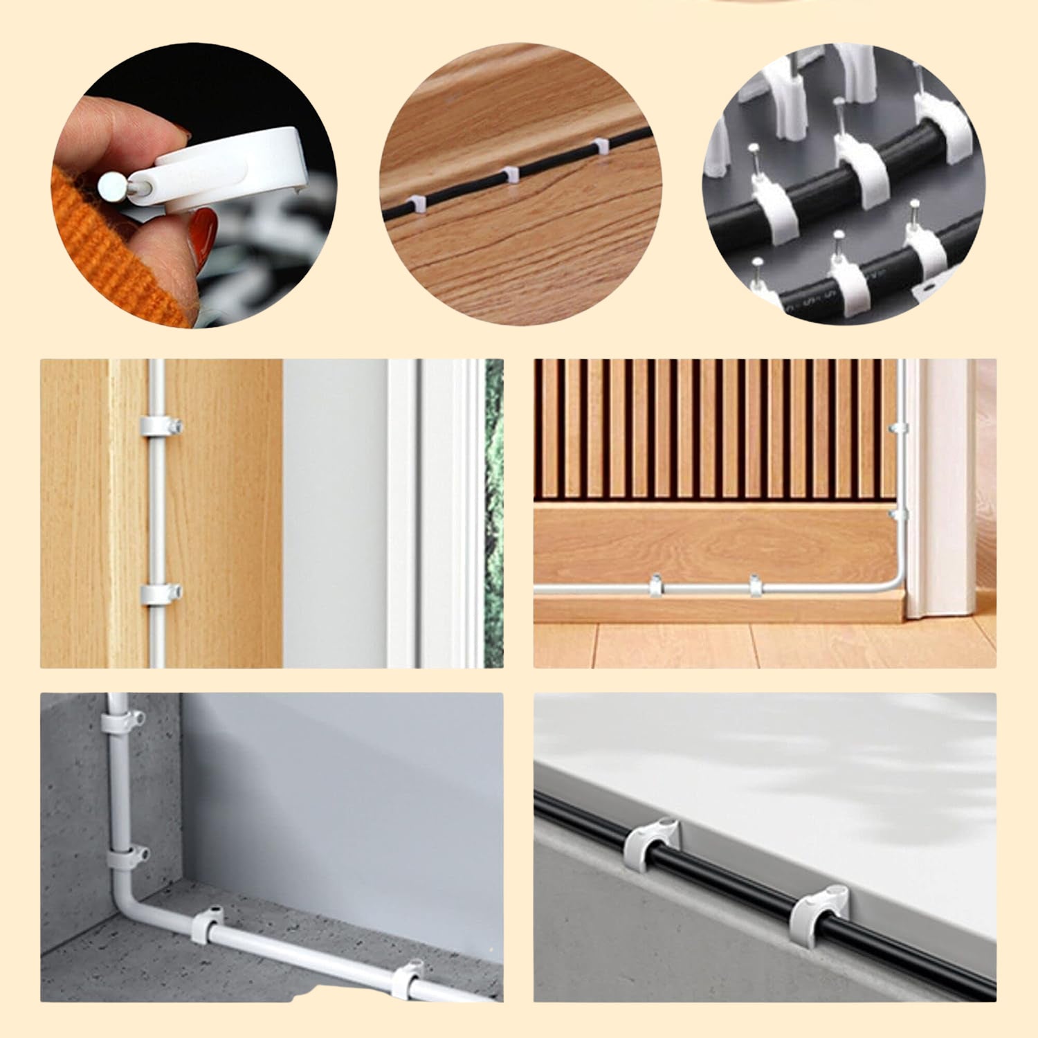Wire Wall Clips, Plastic Cable Clips Round Wire Pins with Steel Nail (20 Pcs Set)