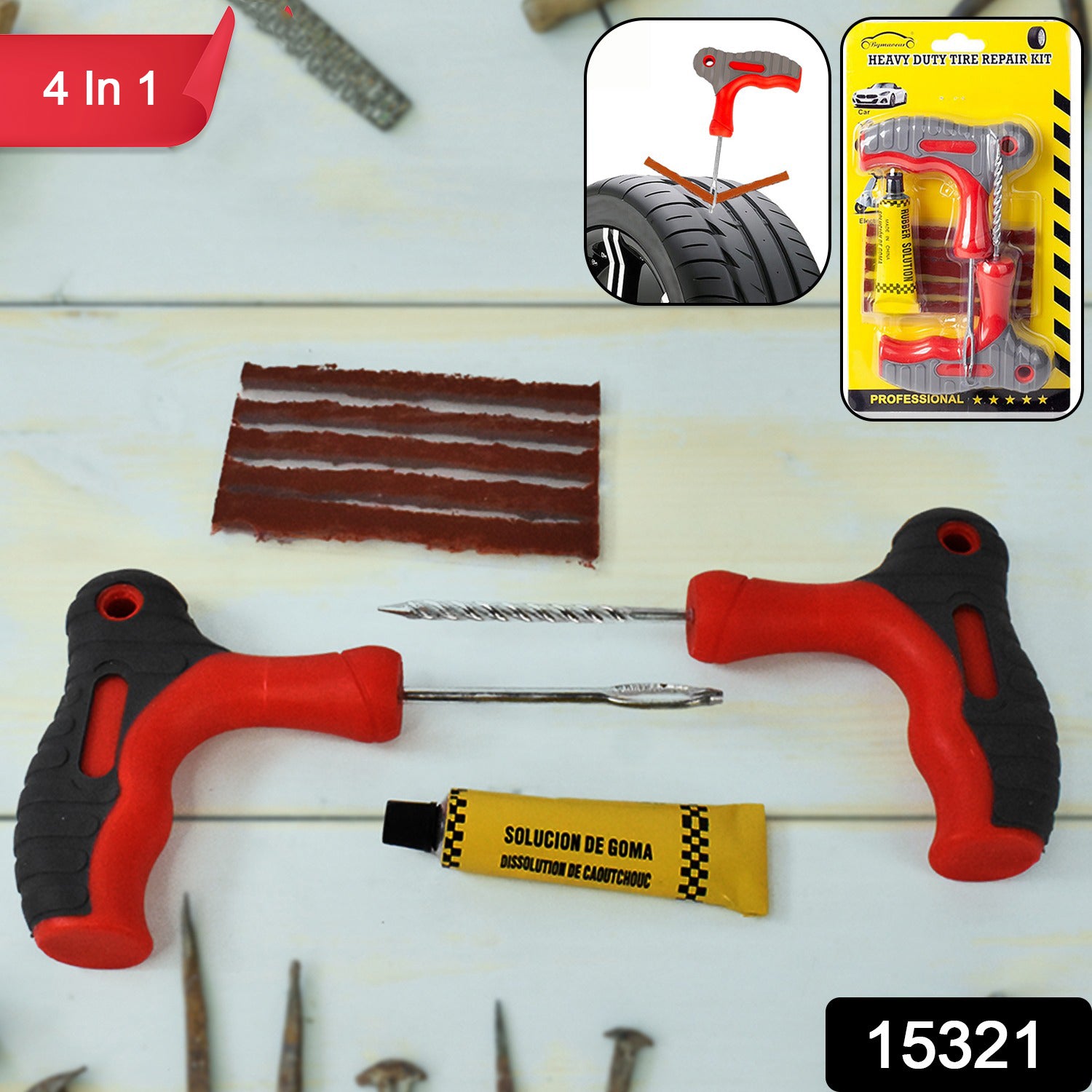4 in 1 Universal Tubeless Tyre Puncture Repair Kit Tool Set - view 2