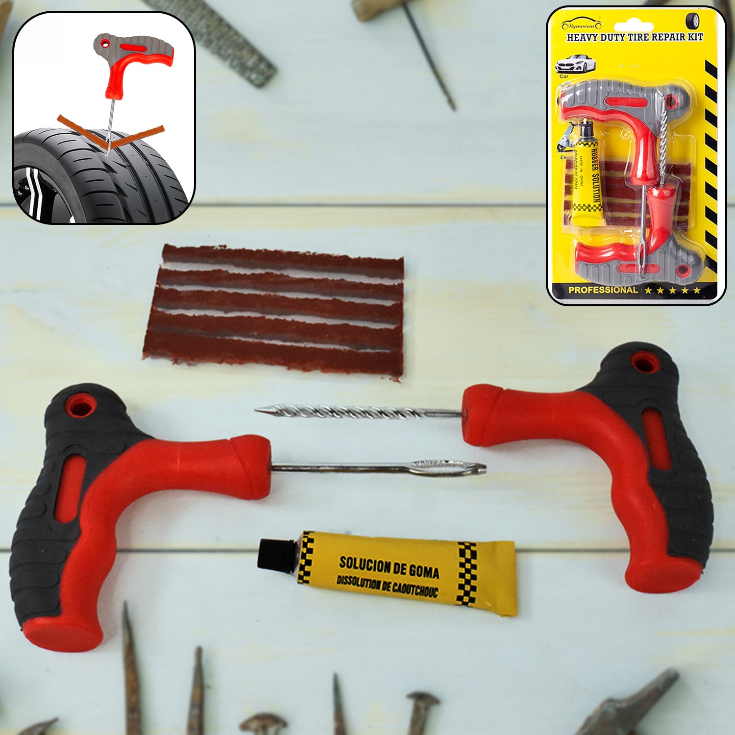 4 in 1 Universal Tubeless Tyre Puncture Repair Kit Tool Set