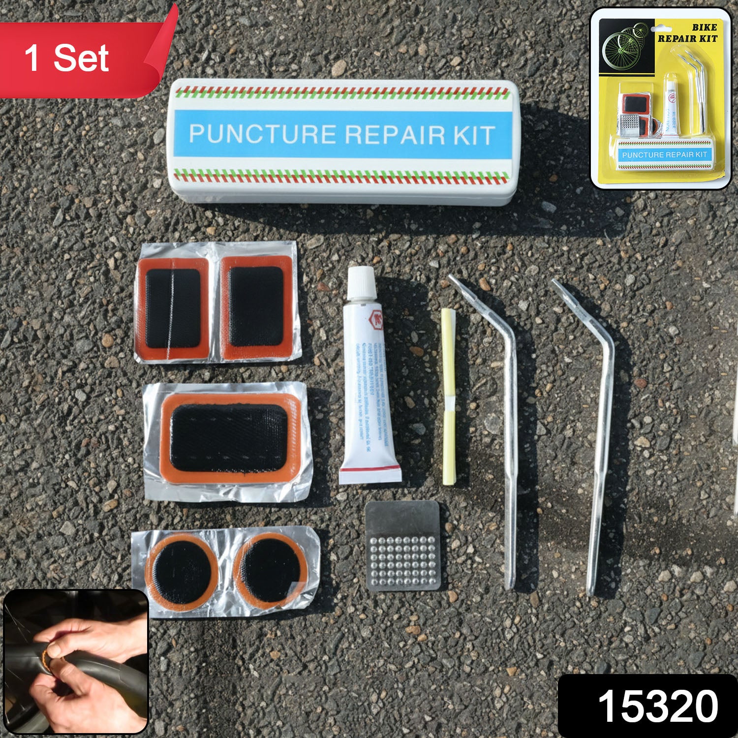 Bicycle Tire Repair Kit – Portable Puncture Repair Set with Adhesive (1 Set / Mix Design) - view 2