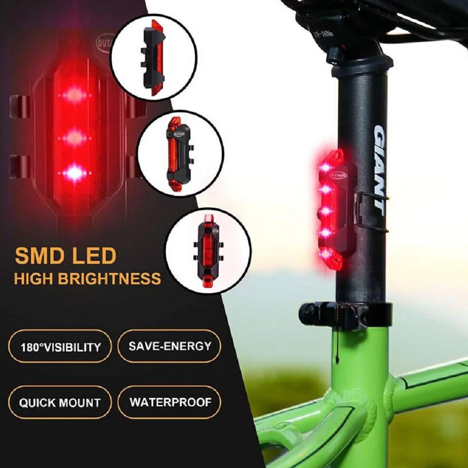 USB Rechargeable Bicycle LED Tail Light Set (1 Set) - view 3