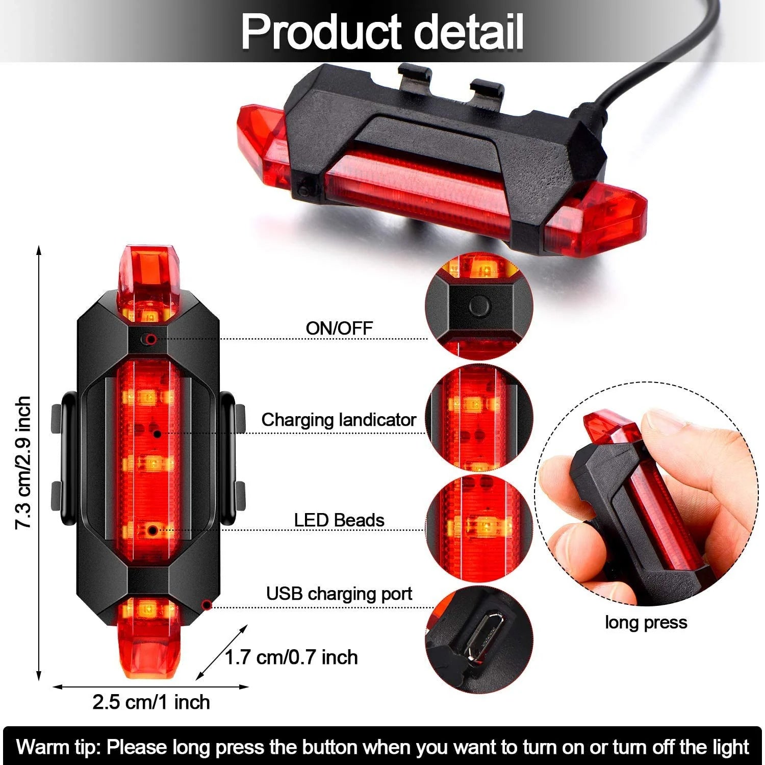 USB Rechargeable Bicycle LED Tail Light Set (1 Set) - view 6