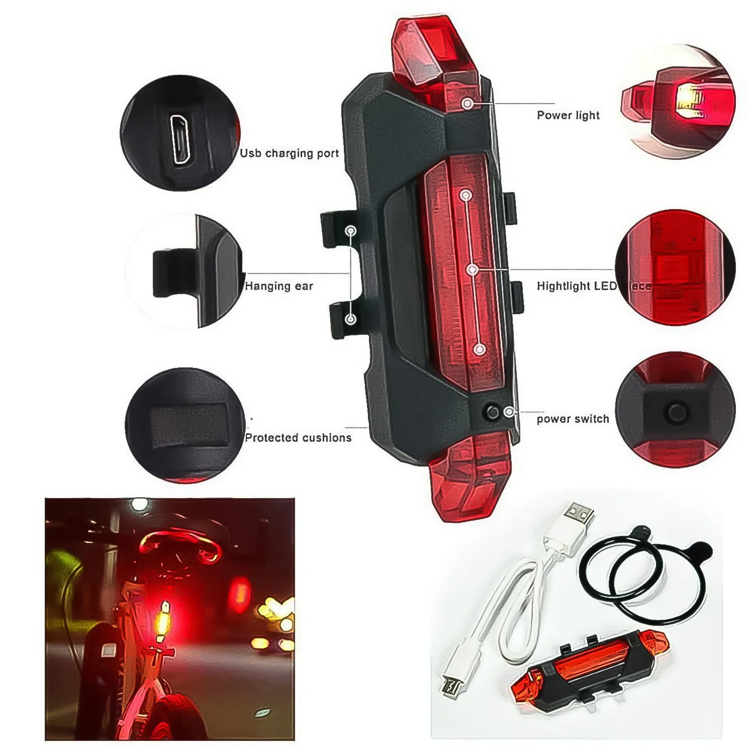 USB Rechargeable Bicycle LED Tail Light Set (1 Set) - view 7