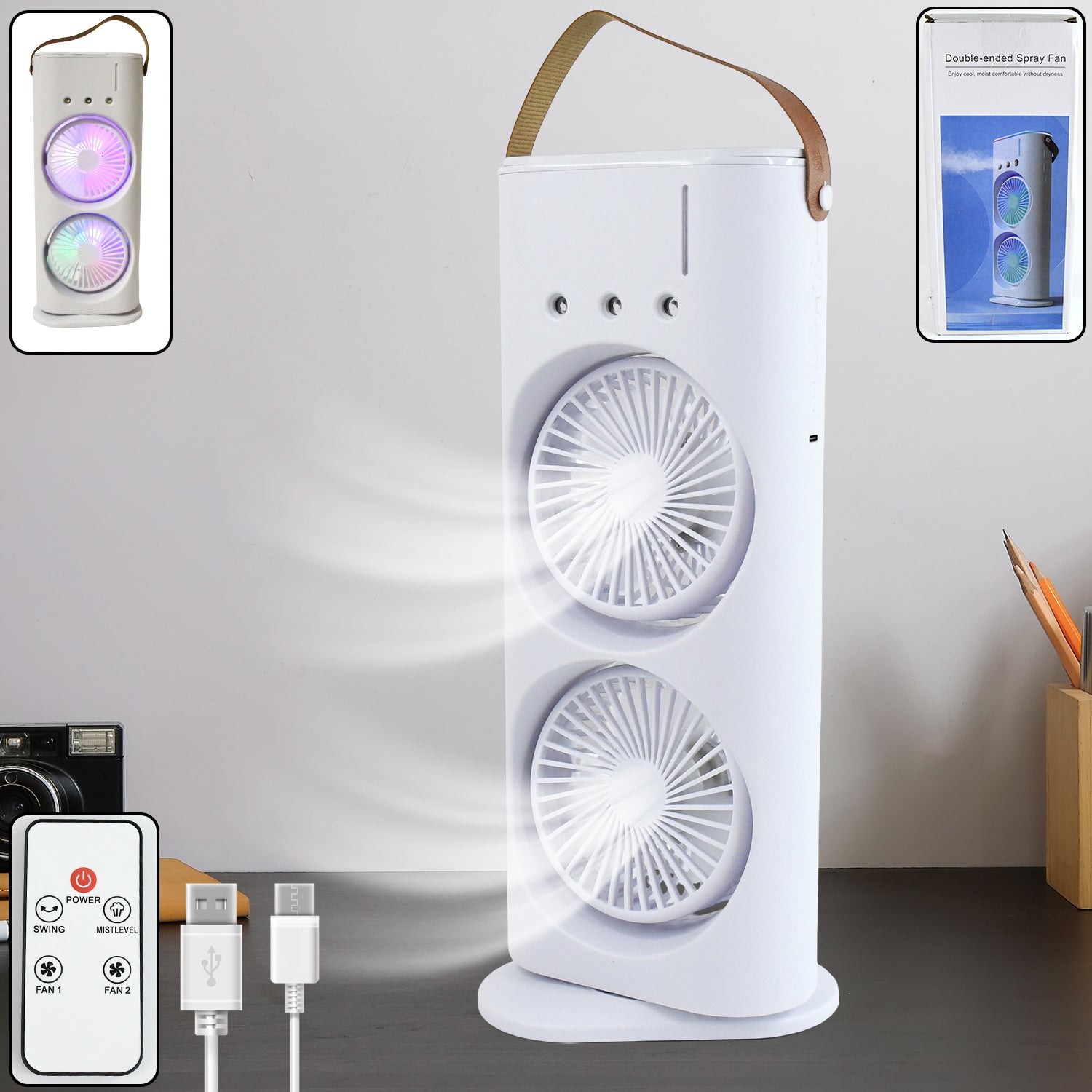 Electric Fan Desktop Double-Head Powerful Air (1 Pc / With Remote / Plug and Play)