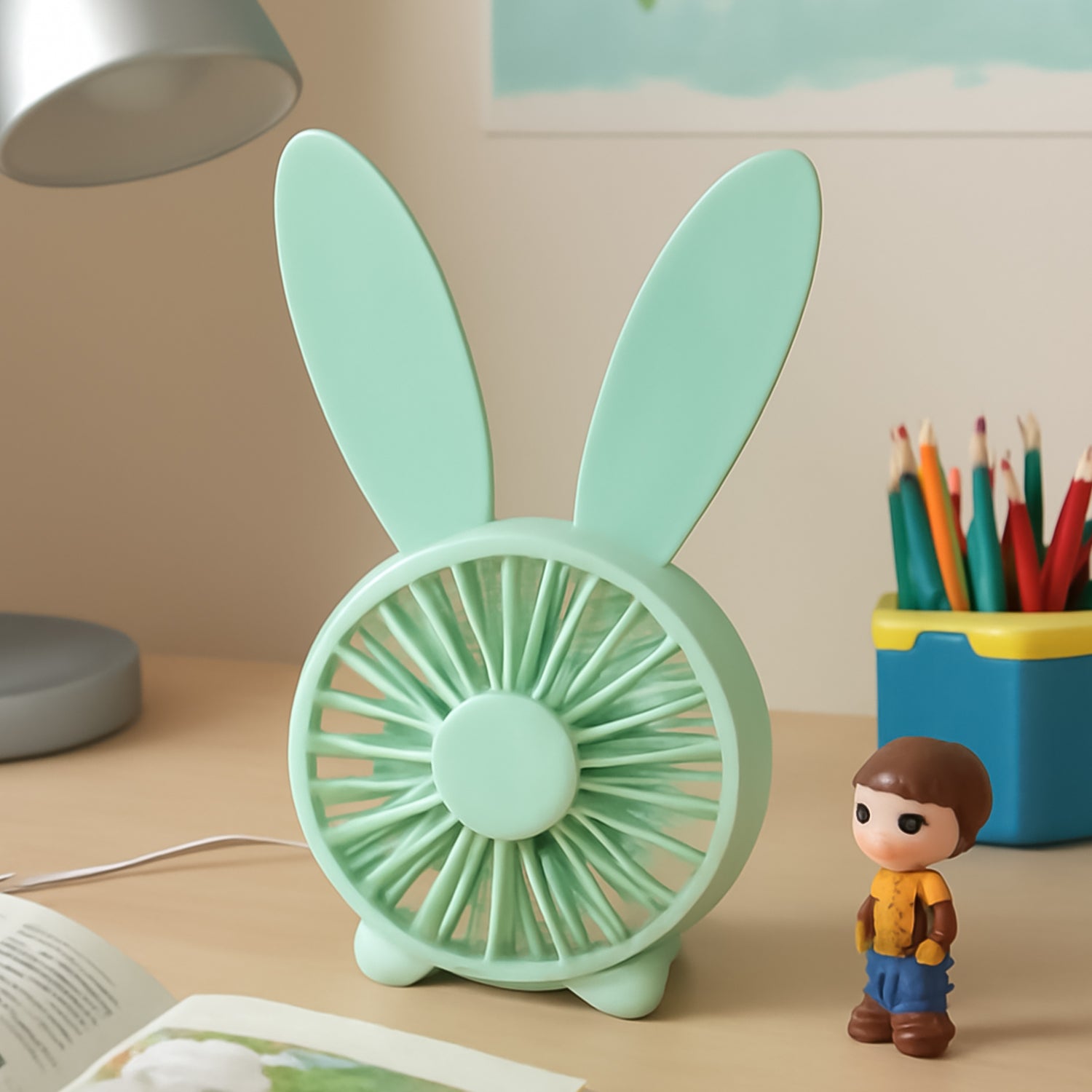Cute Rabbit USB Desk Fan for Kids & Camping (1 Pc, Plastic, Mist Air)