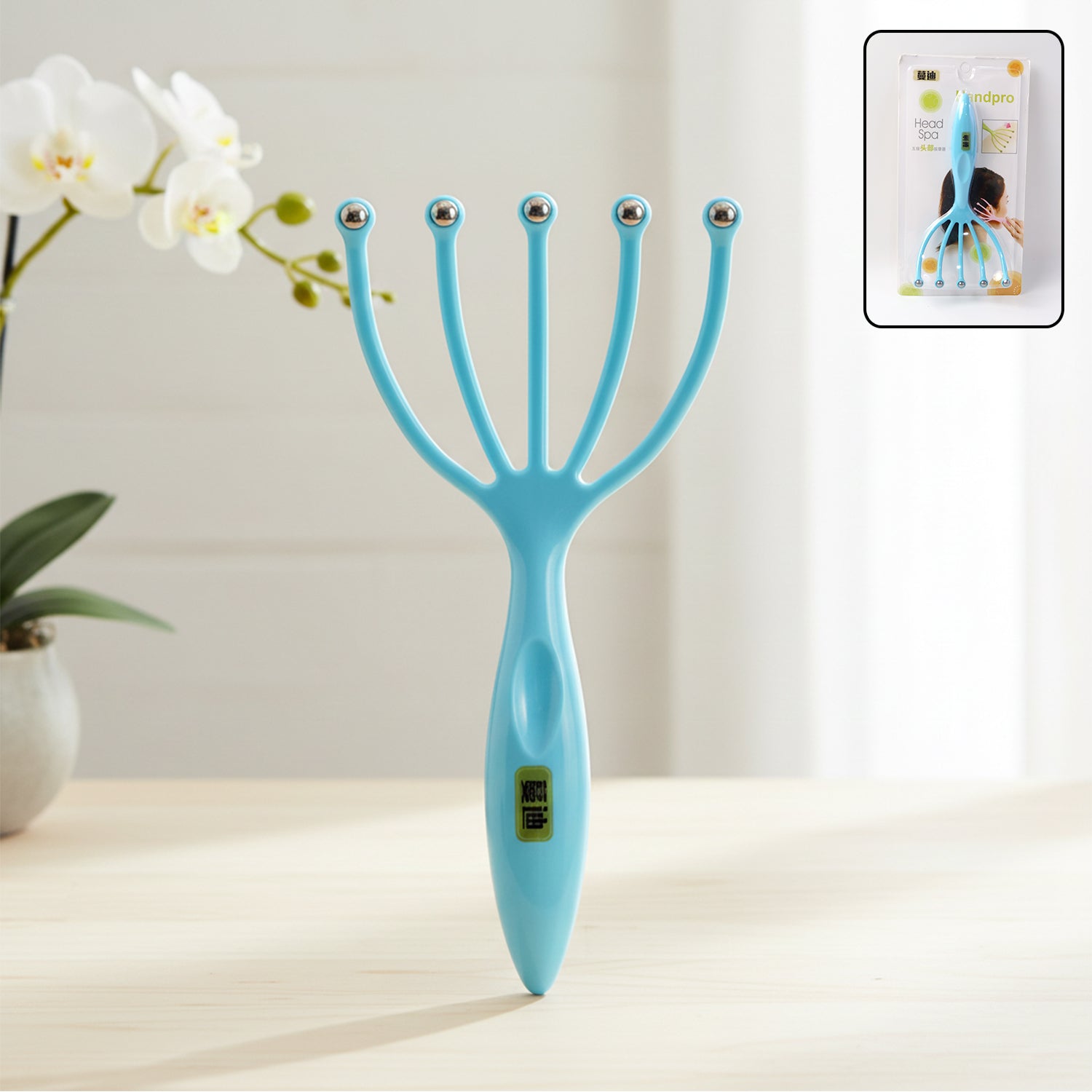 Handheld Five-Finger Head Massager with Rolling Ball Tips (1 Pc)