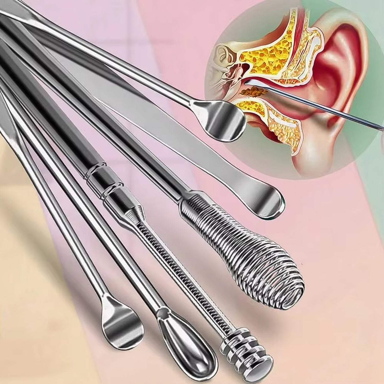 6-in-1 Ear Wax Cleaner- Resuable Ear Cleaning Tools Leather Pouch